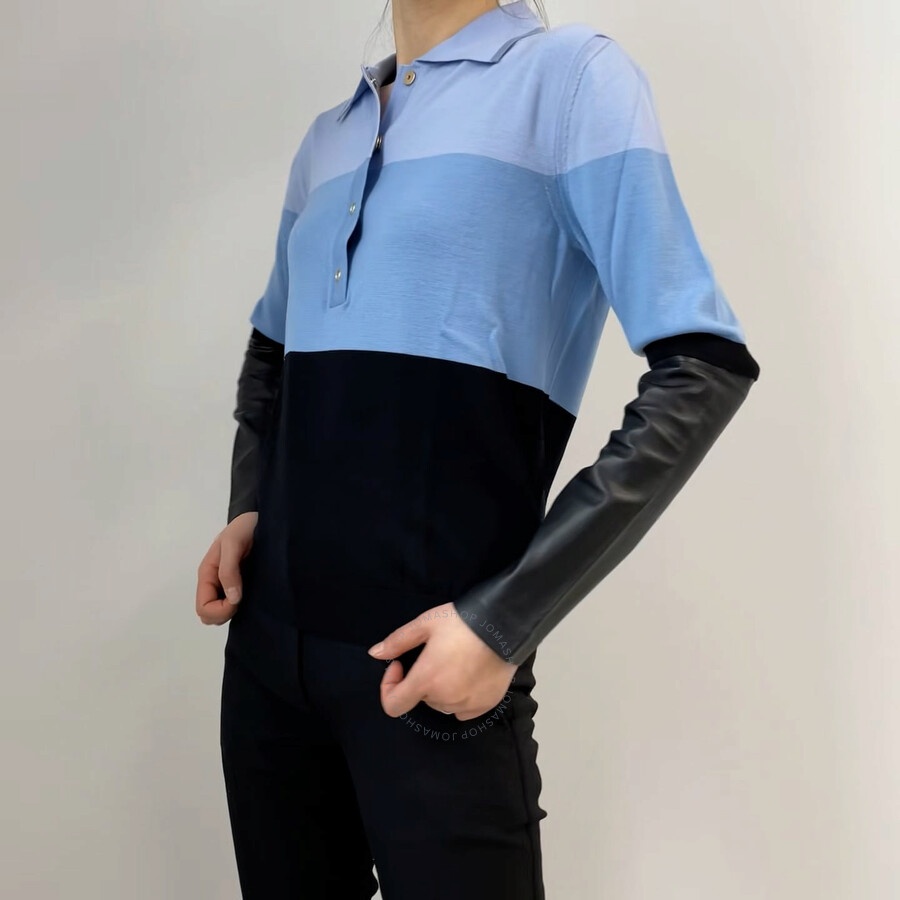 Burberry Ladies Blue Long Sleeve Polo Shirt - 3
