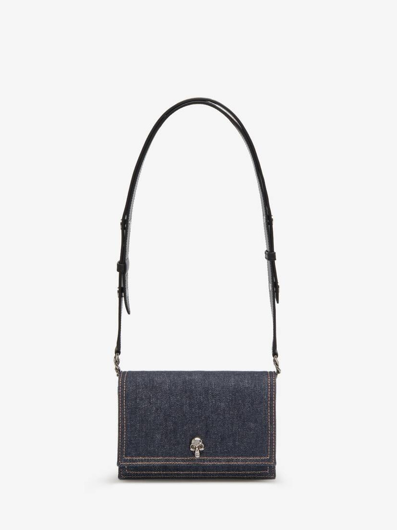 Alexander McQueen Women's The Biker Small Skull Bag in Denim outlook