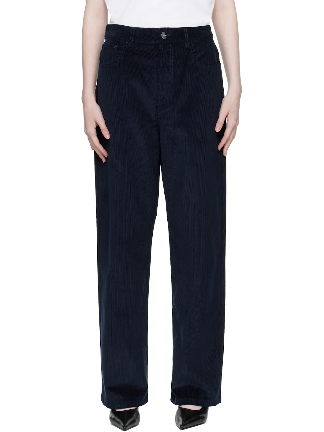 Navy Relaxed Corduroy Trousers - 1