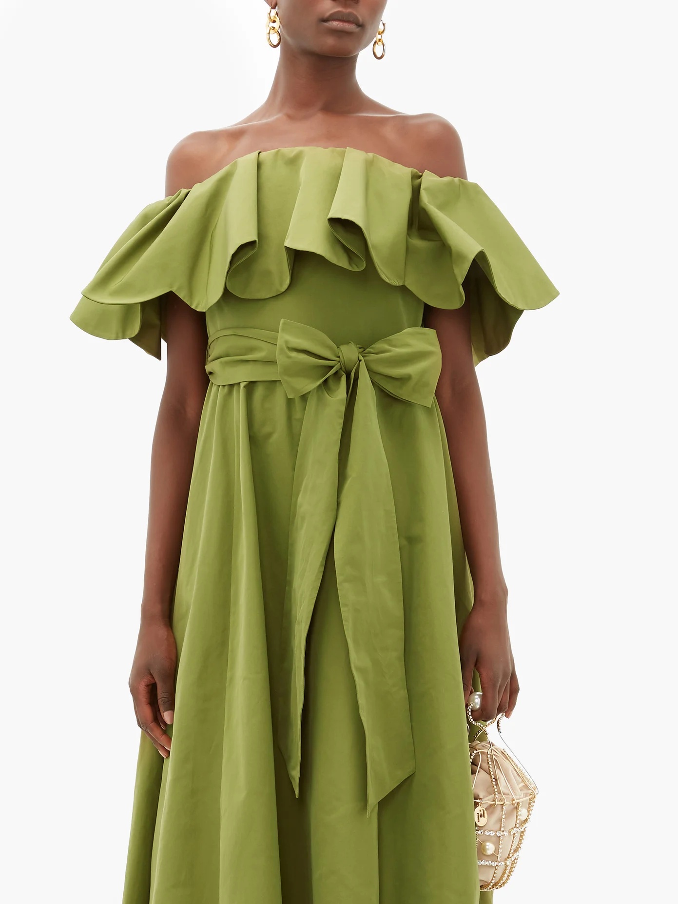 Ruffled off-the-shoulder cotton-blend gown - 7