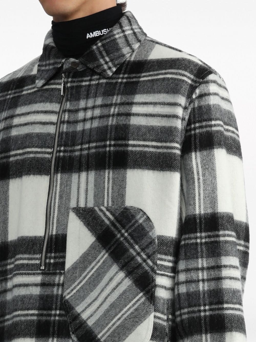 half-zip plaid wool shirt - 10