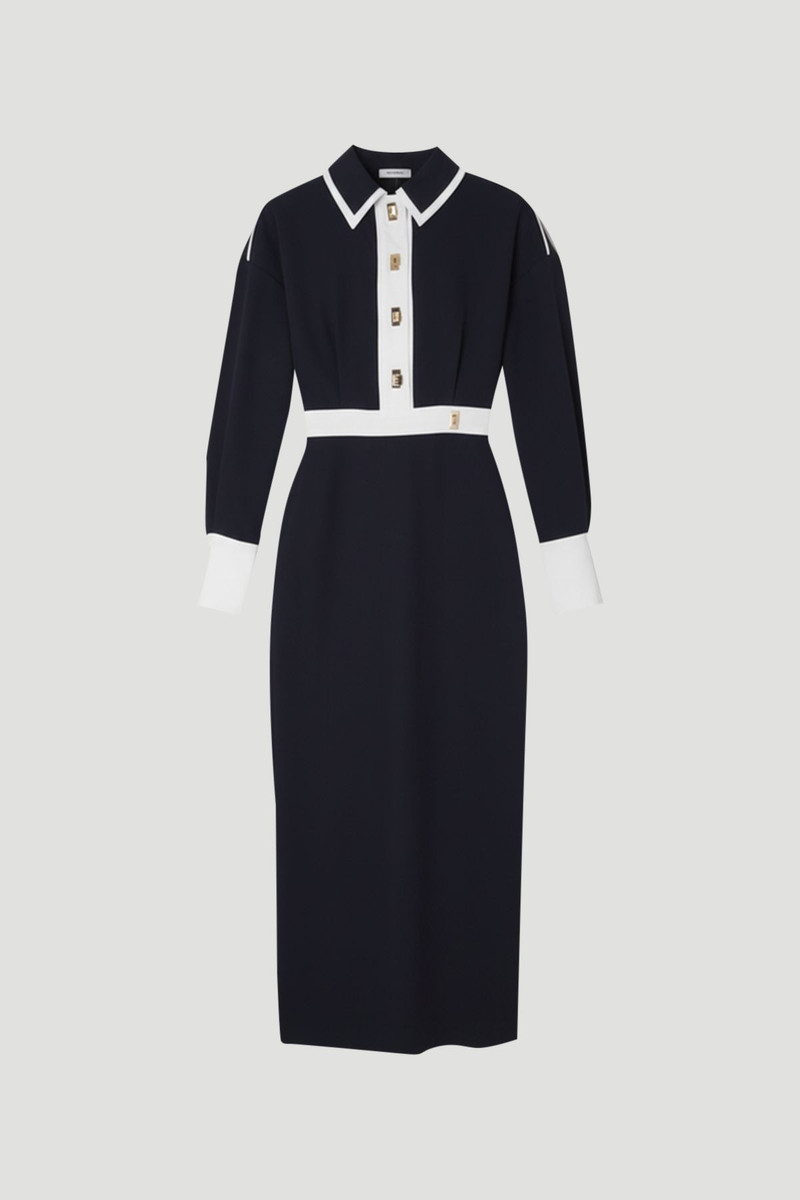 Twill Contrast Hardware Woven Midi Dress 4