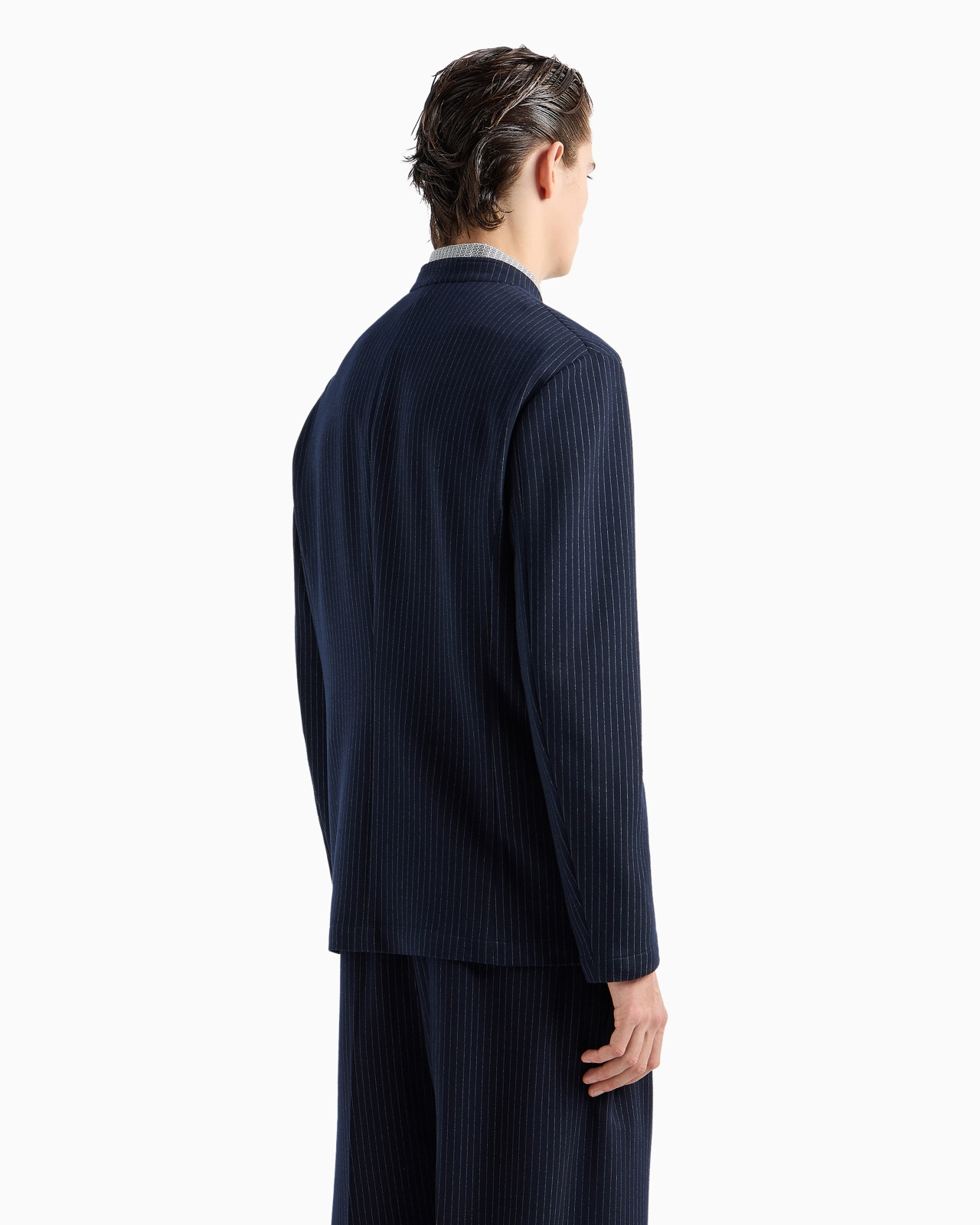 Pinstriped viscose-blend jersey jacket with guru collar - 3
