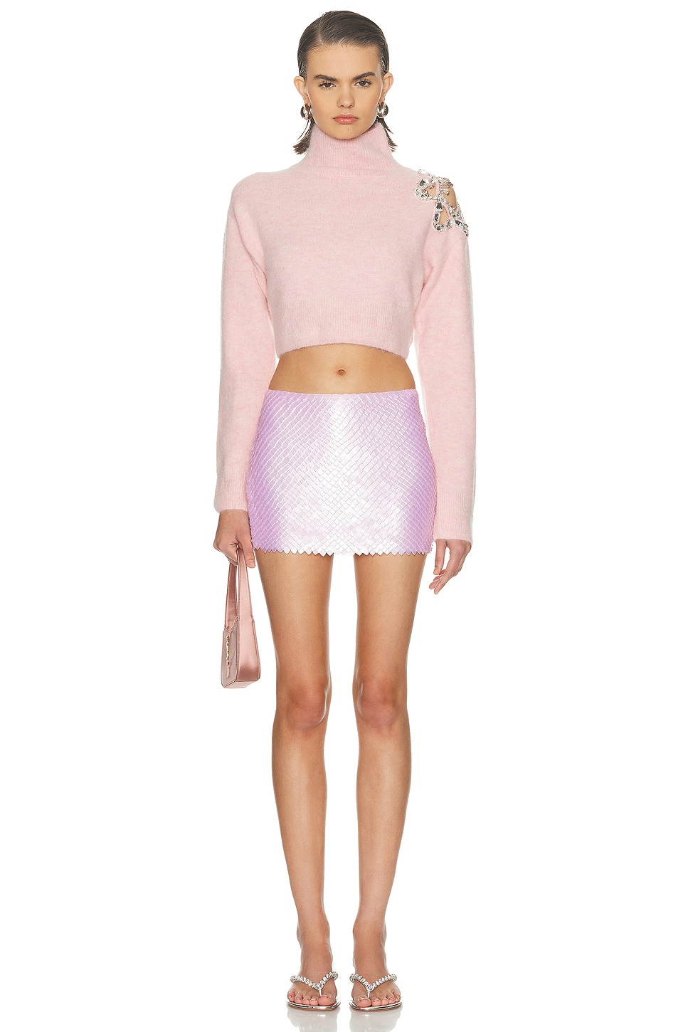 Flower Cropped Turtleneck Sweater - 4