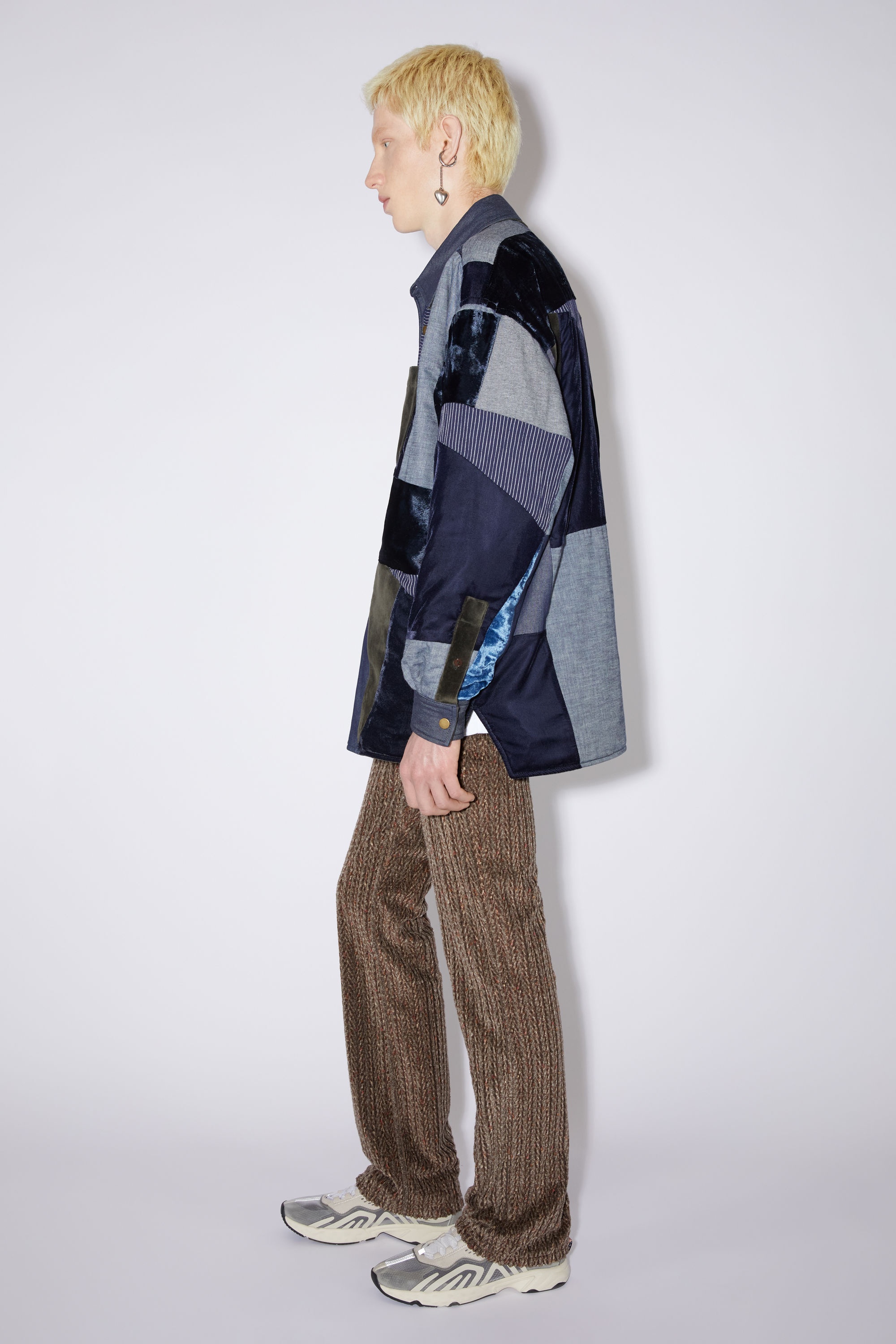 Patchwork button-up overshirt - Denim Blue - 4