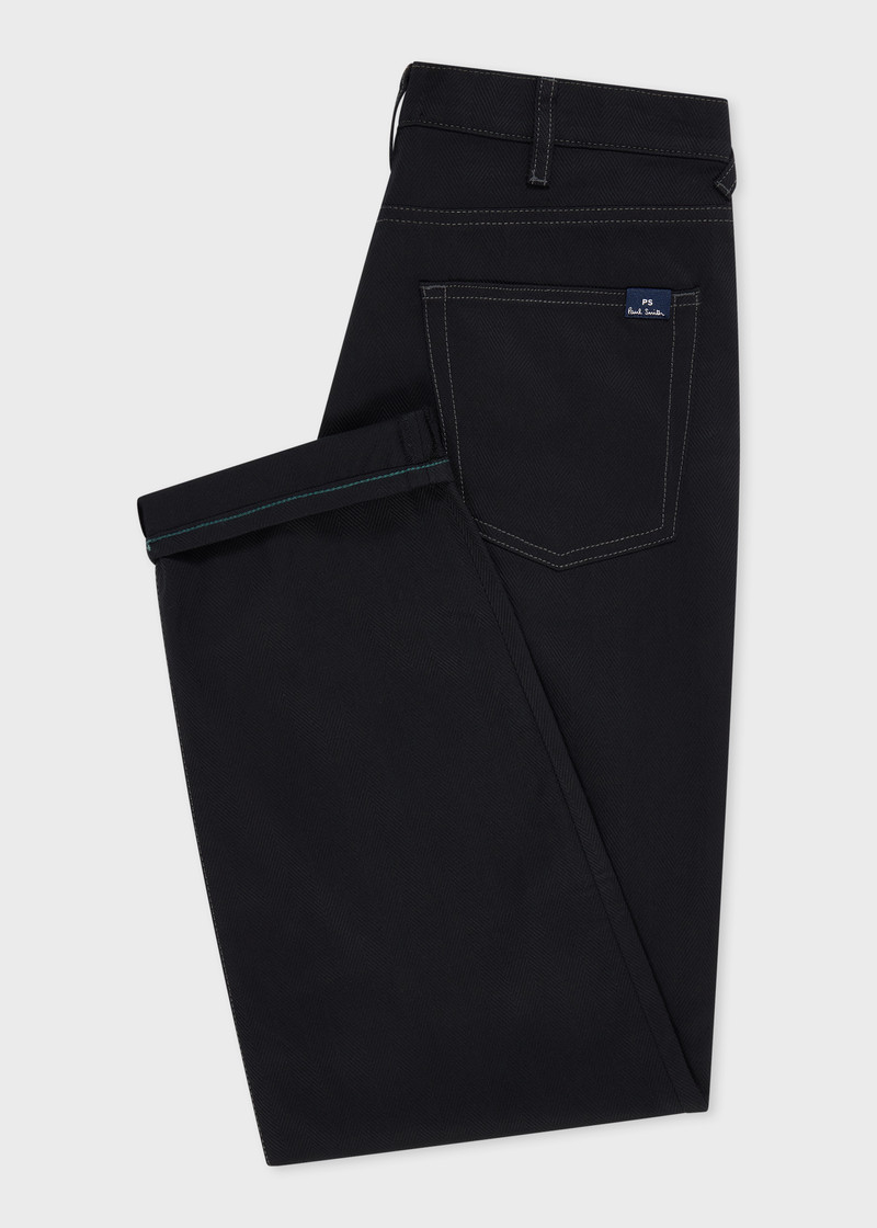 Paul Smith Black Herringbone-Twill Stretch Cotton Pleat-Front Jeans outlook