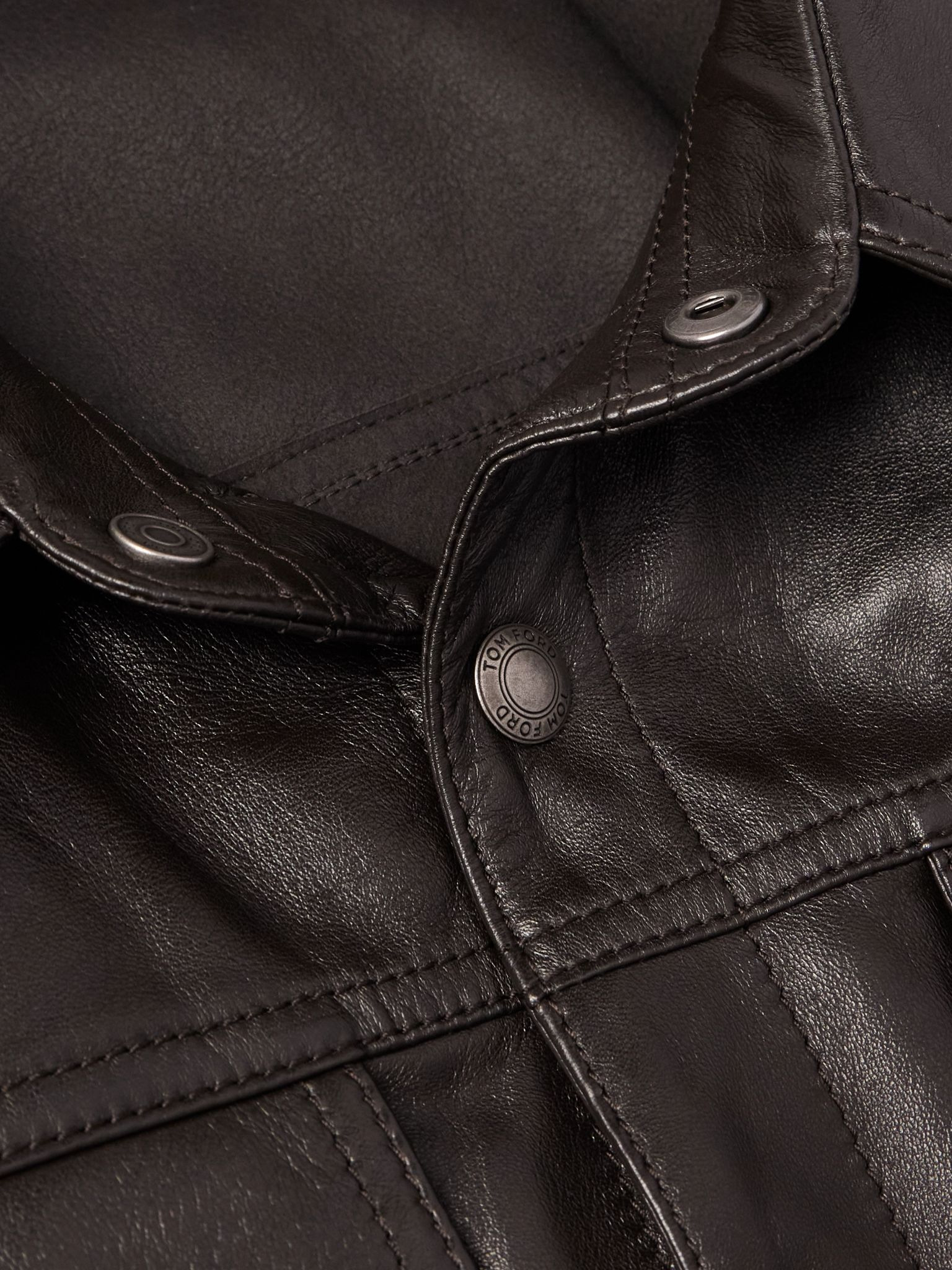 Slim-Fit Leather Shirt Jacket Brown - 4