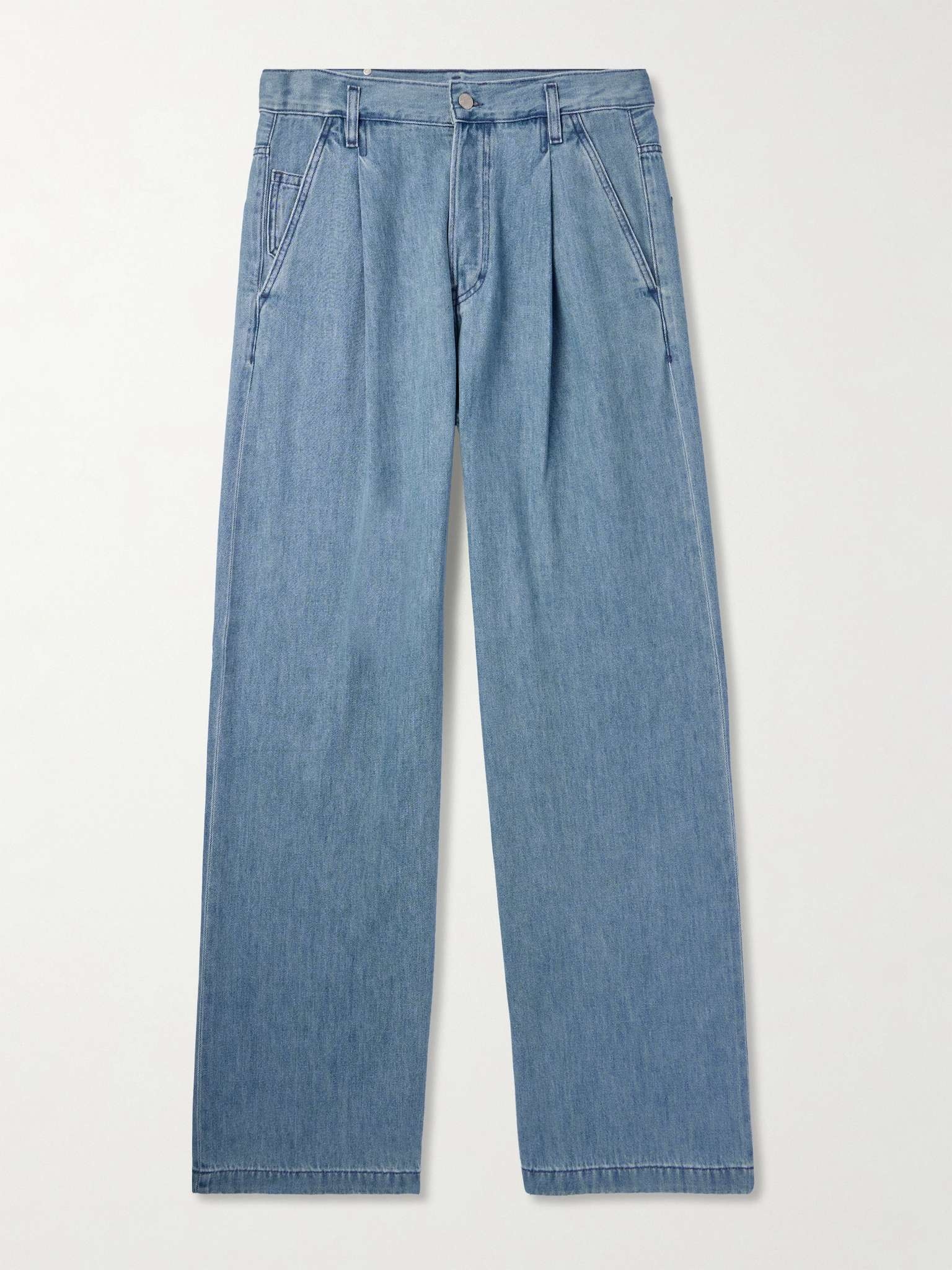 Wide-Leg Pleated Denim Jeans - 1