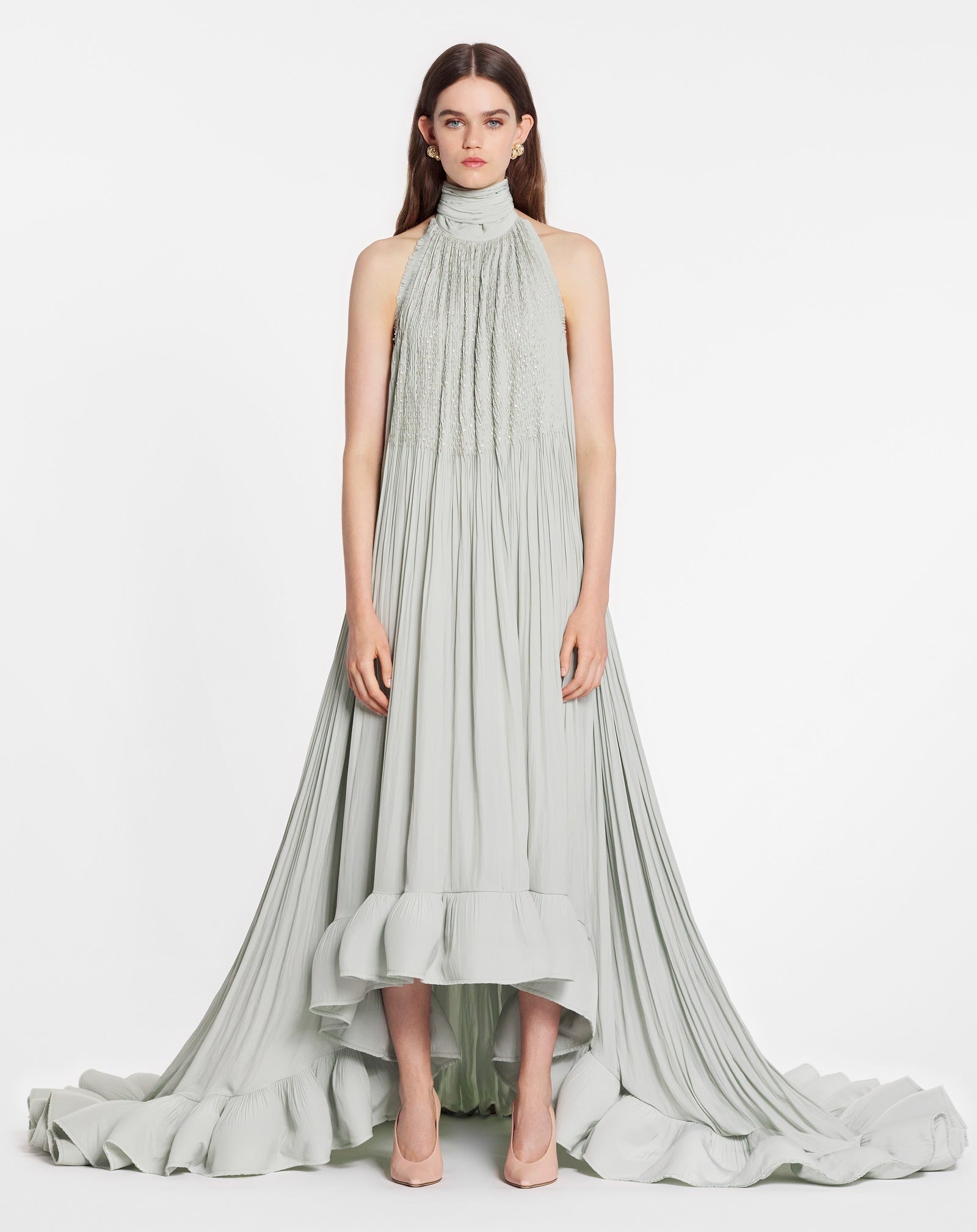 EMBROIDERED CAPE GOWN IN CHARMEUSE - 2