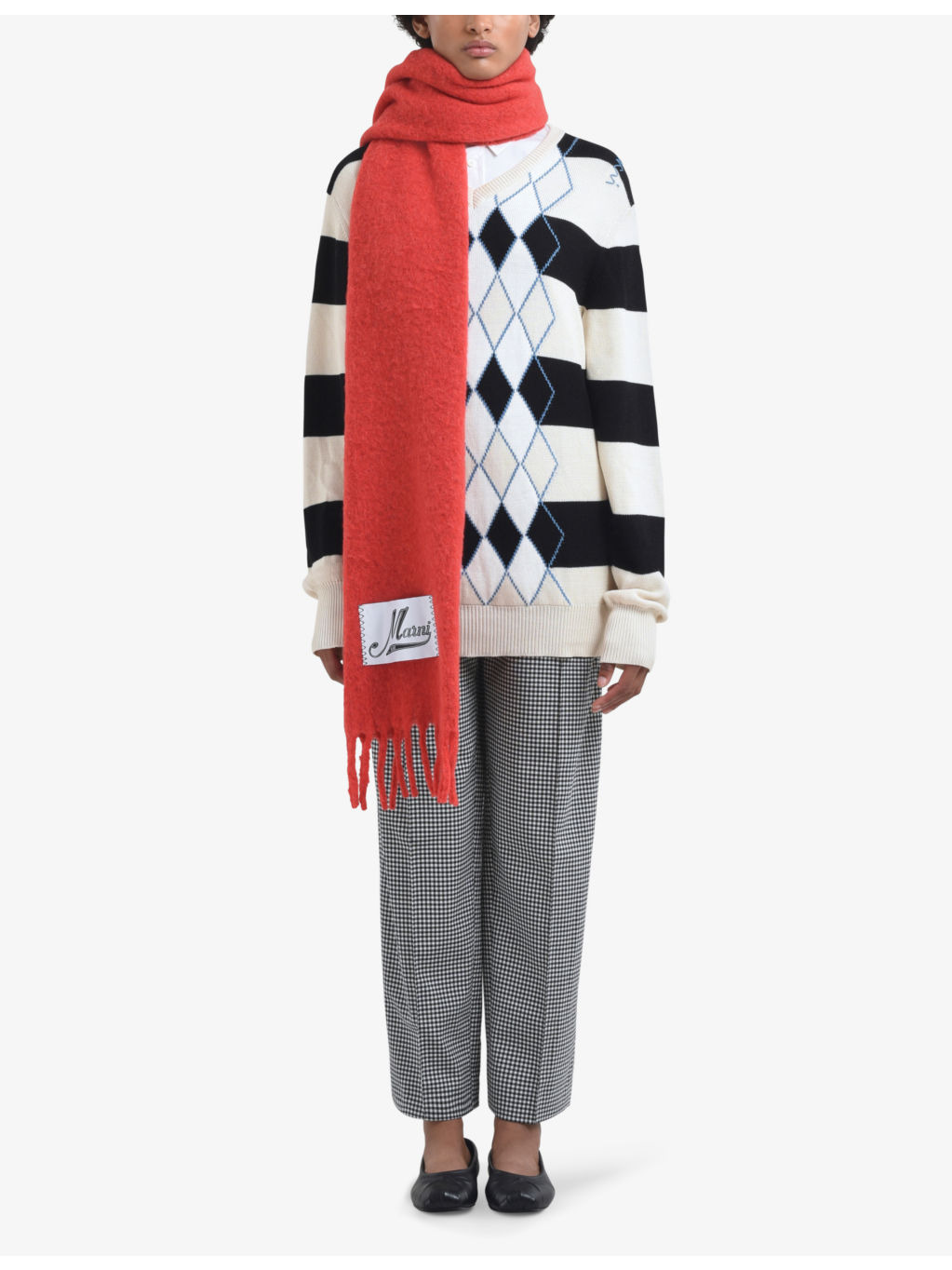 Branded-patch fringed-trim wool-blend scarf - 2