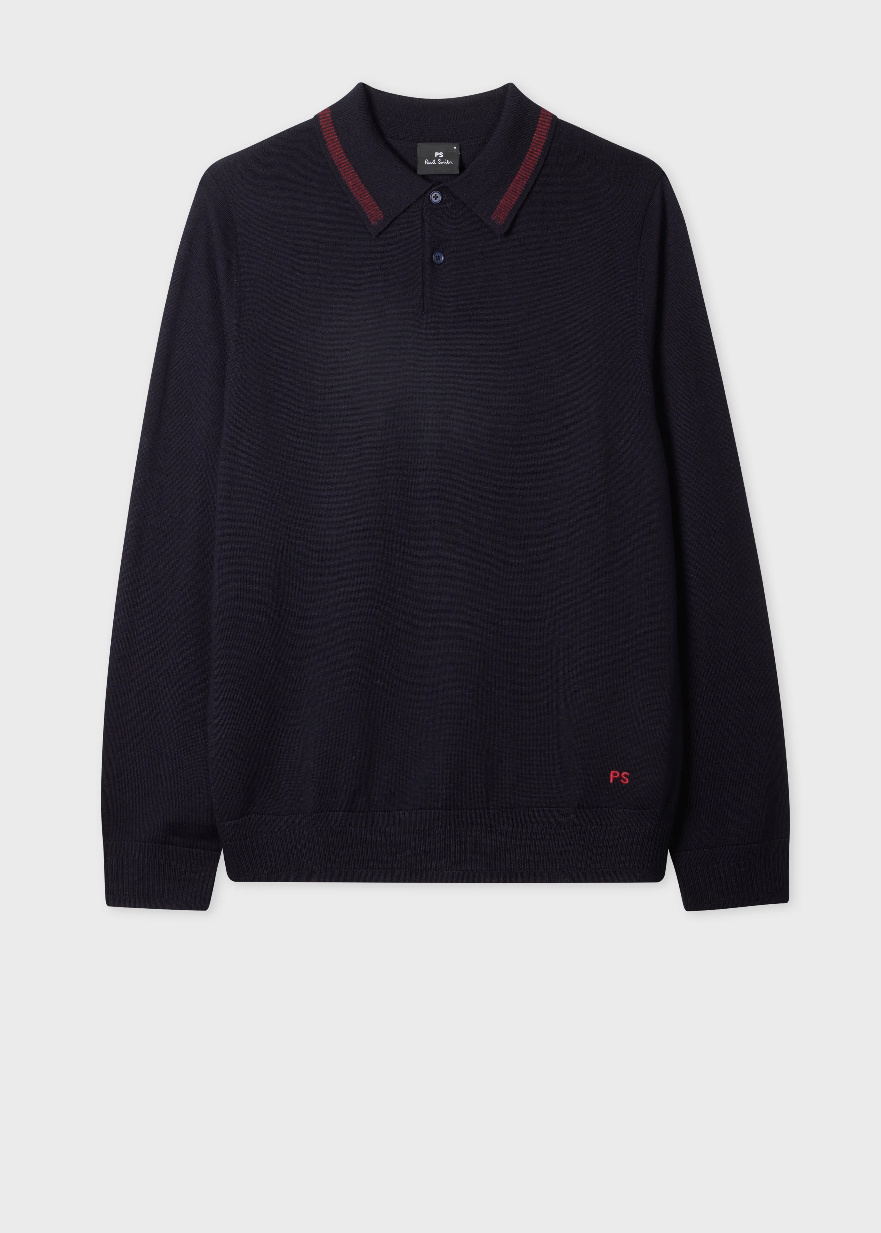 Navy Merino Wool Knitted Polo Shirt - 1