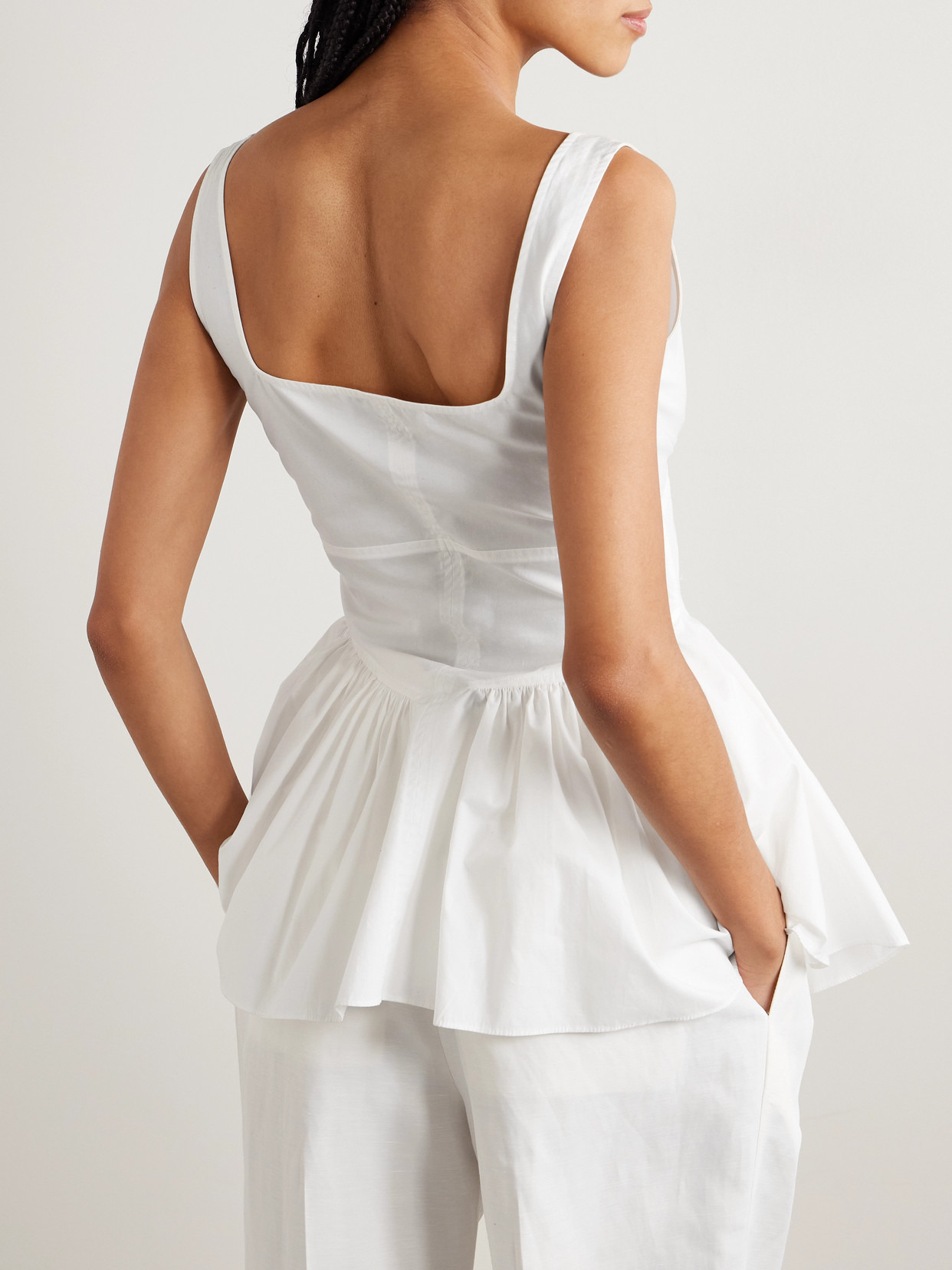 Bader Gathered Stretch-cotton Poplin Peplum Top - 3