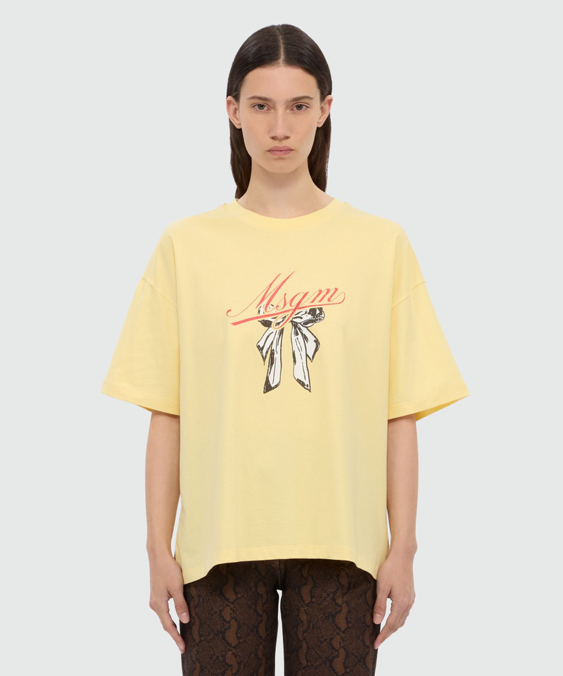 MSGM Yellow T-shirt with MSGM graphic print and bow. outlook