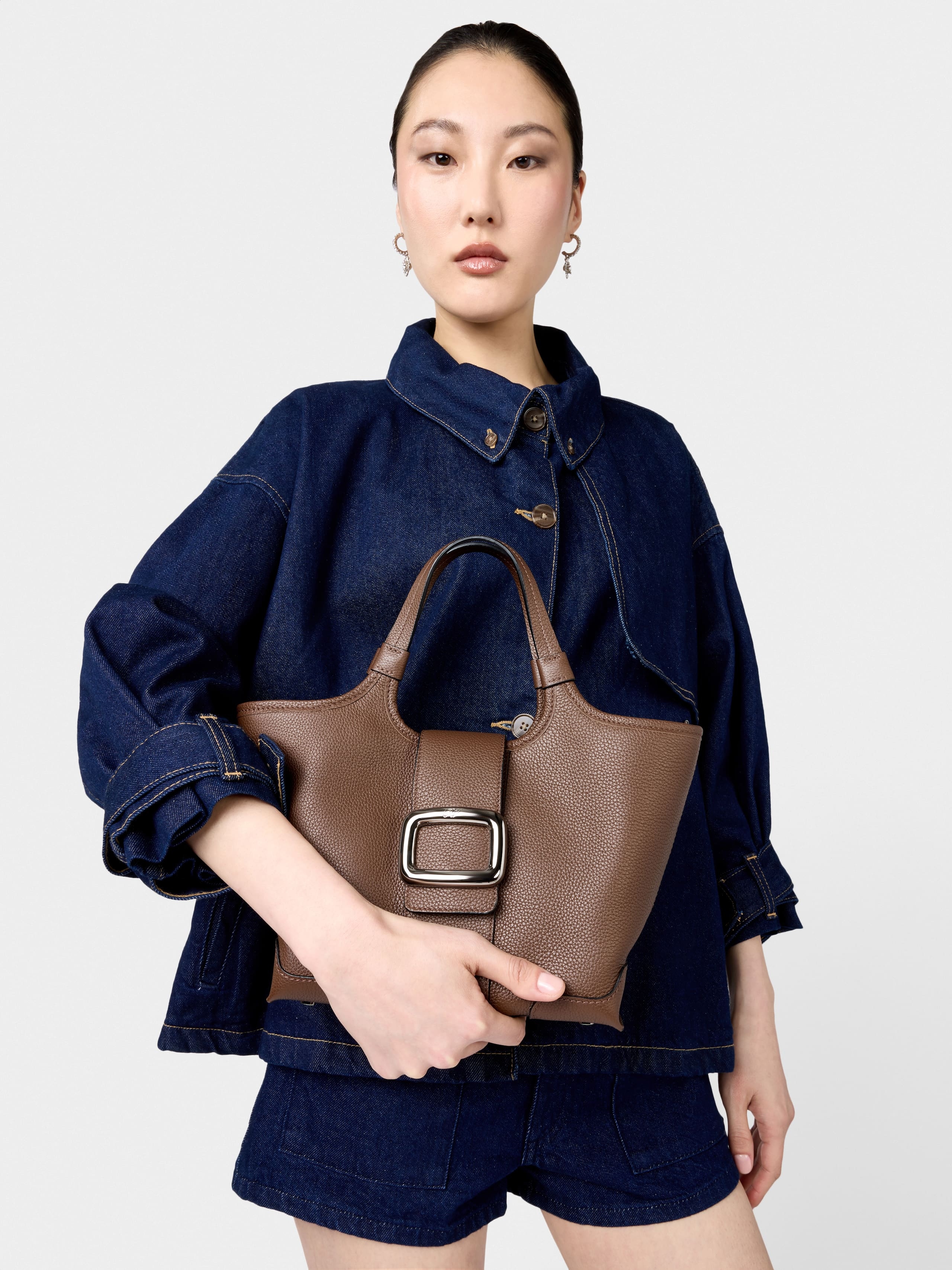 Viv' Choc Mini Shopping Bag in leather - 10