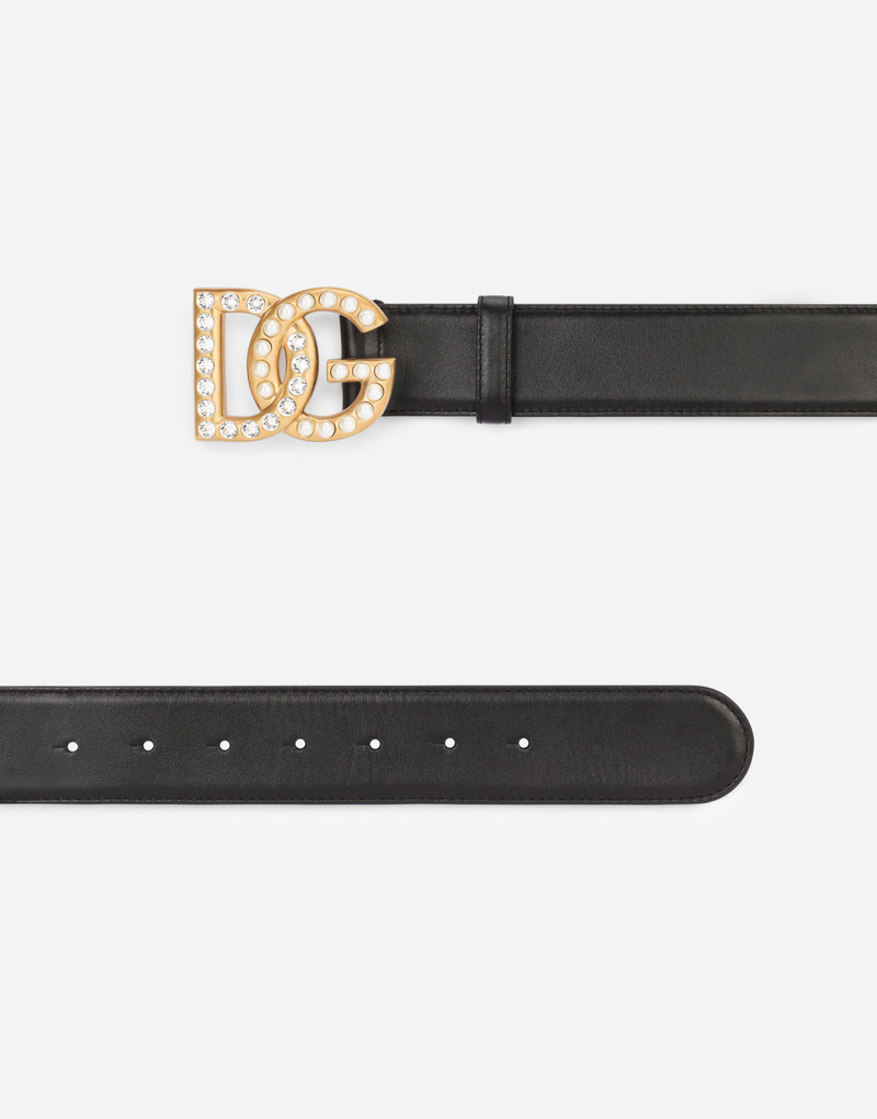 Dolce & Gabbana Calfskin belt with DG logo with rhinestones and pearls outlook