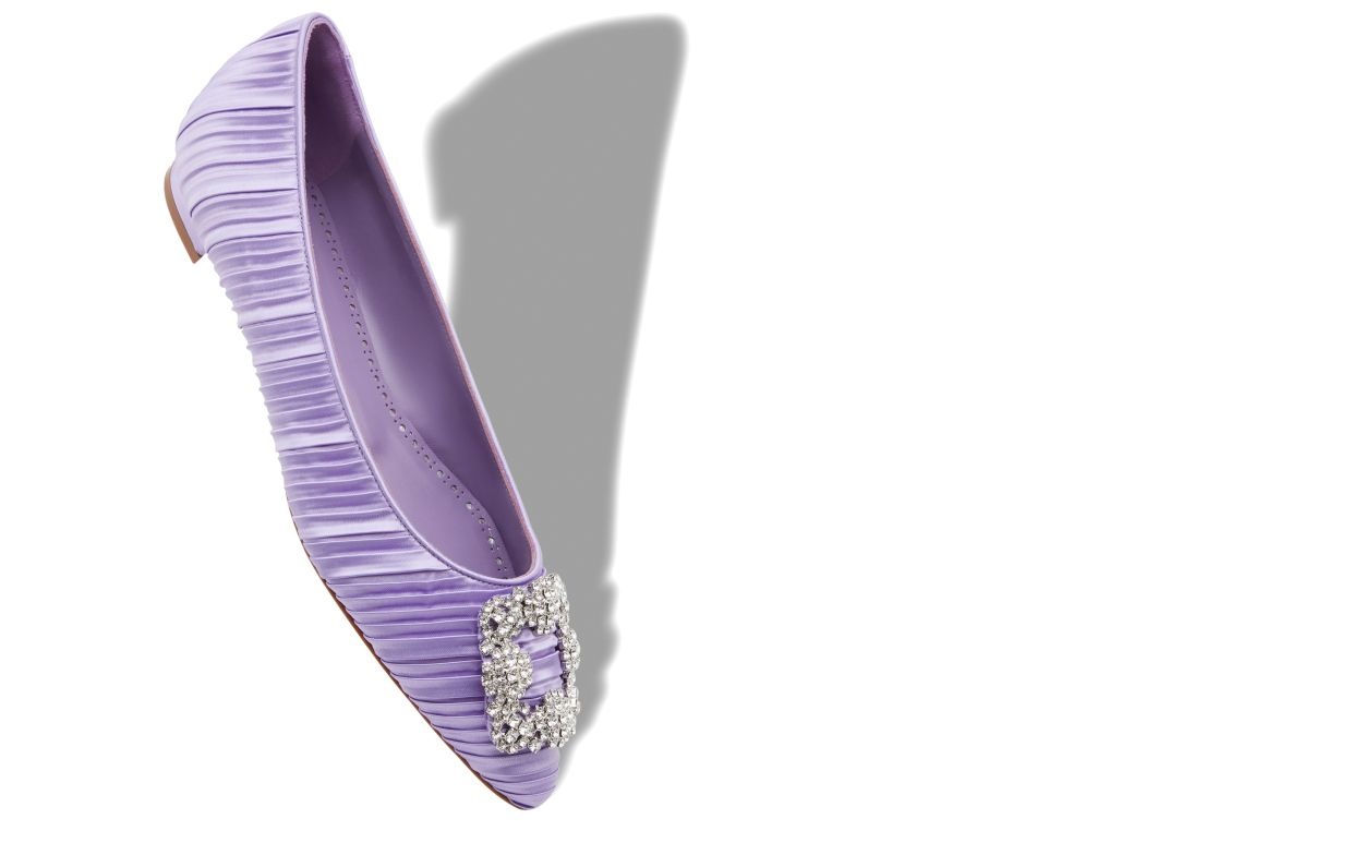 Purple Satin Jewel Buckle Flat Pumps - 2