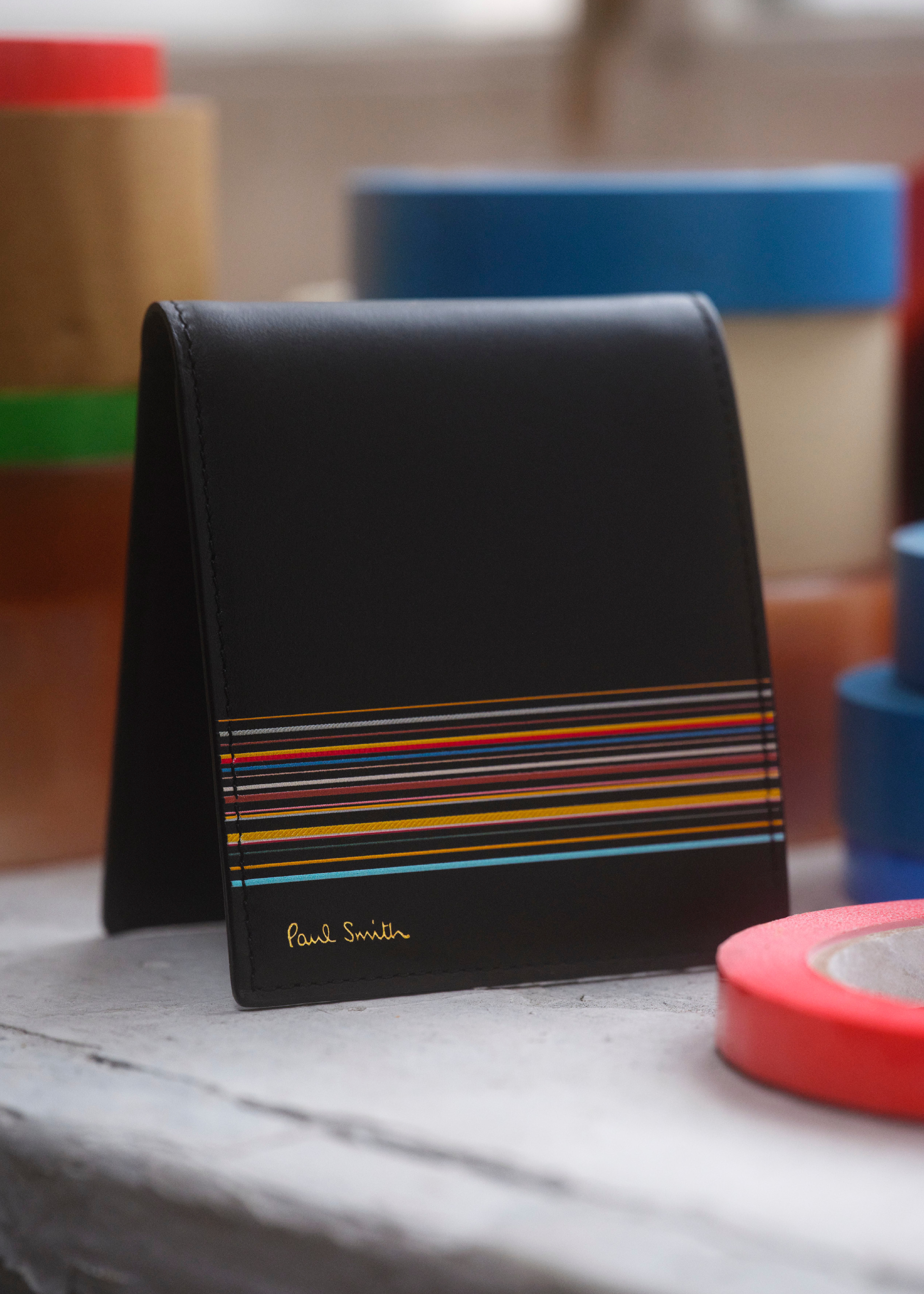 Black Leather 'Signature Stripe Block' Billfold Wallet - 5