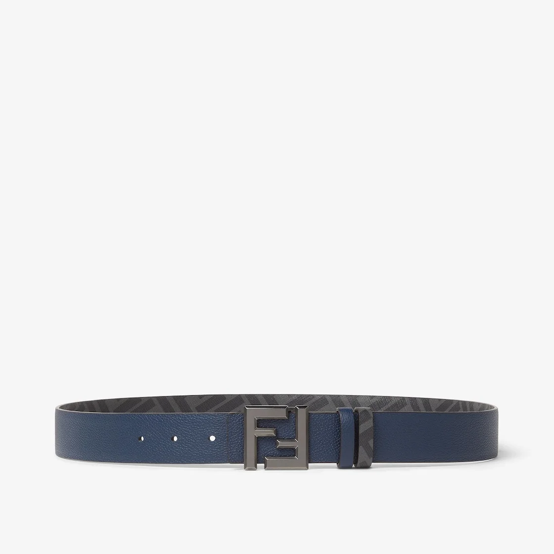 FF Squared Belt Dark blue leather and black FF Canvas reversible belt - 1
