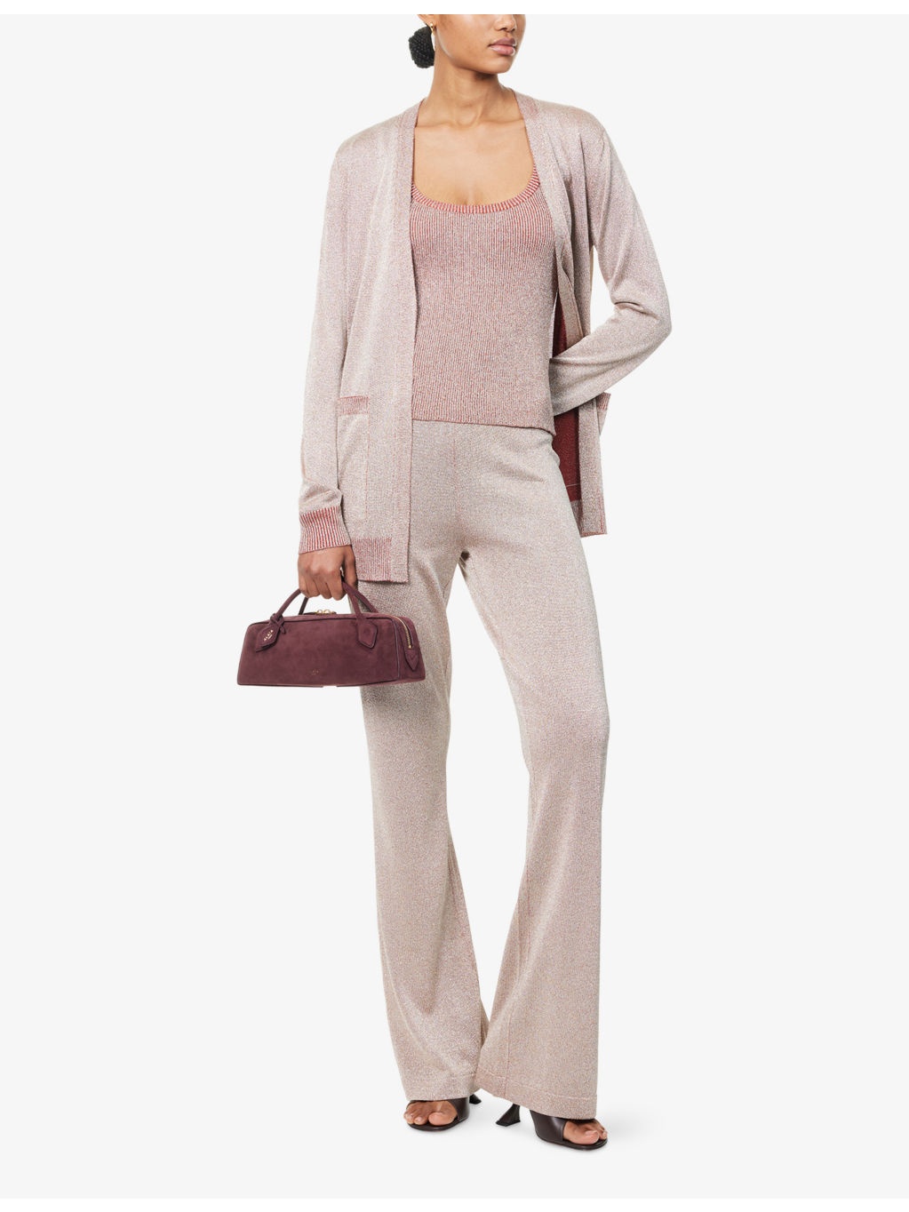 Flared Metallic-Weave Knitted Trousers - 2