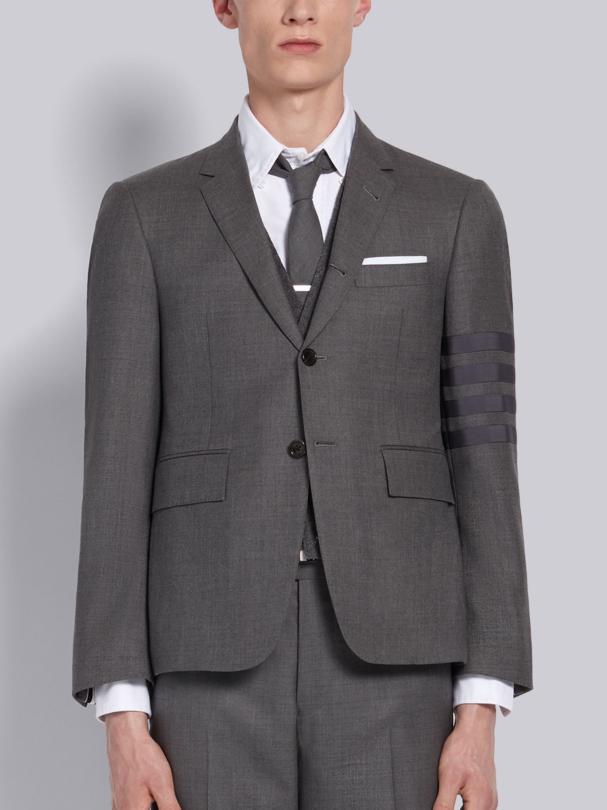 Medium Grey Super 120s Twill Classic 4-Bar Sport Coat - 1