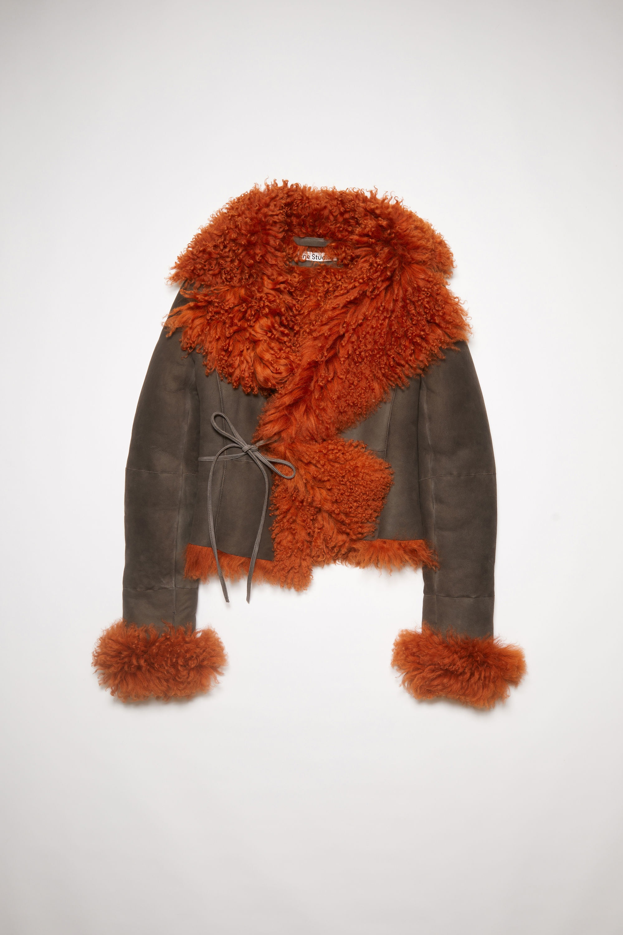 Shearling fur leather jacket - Rust orange - 8