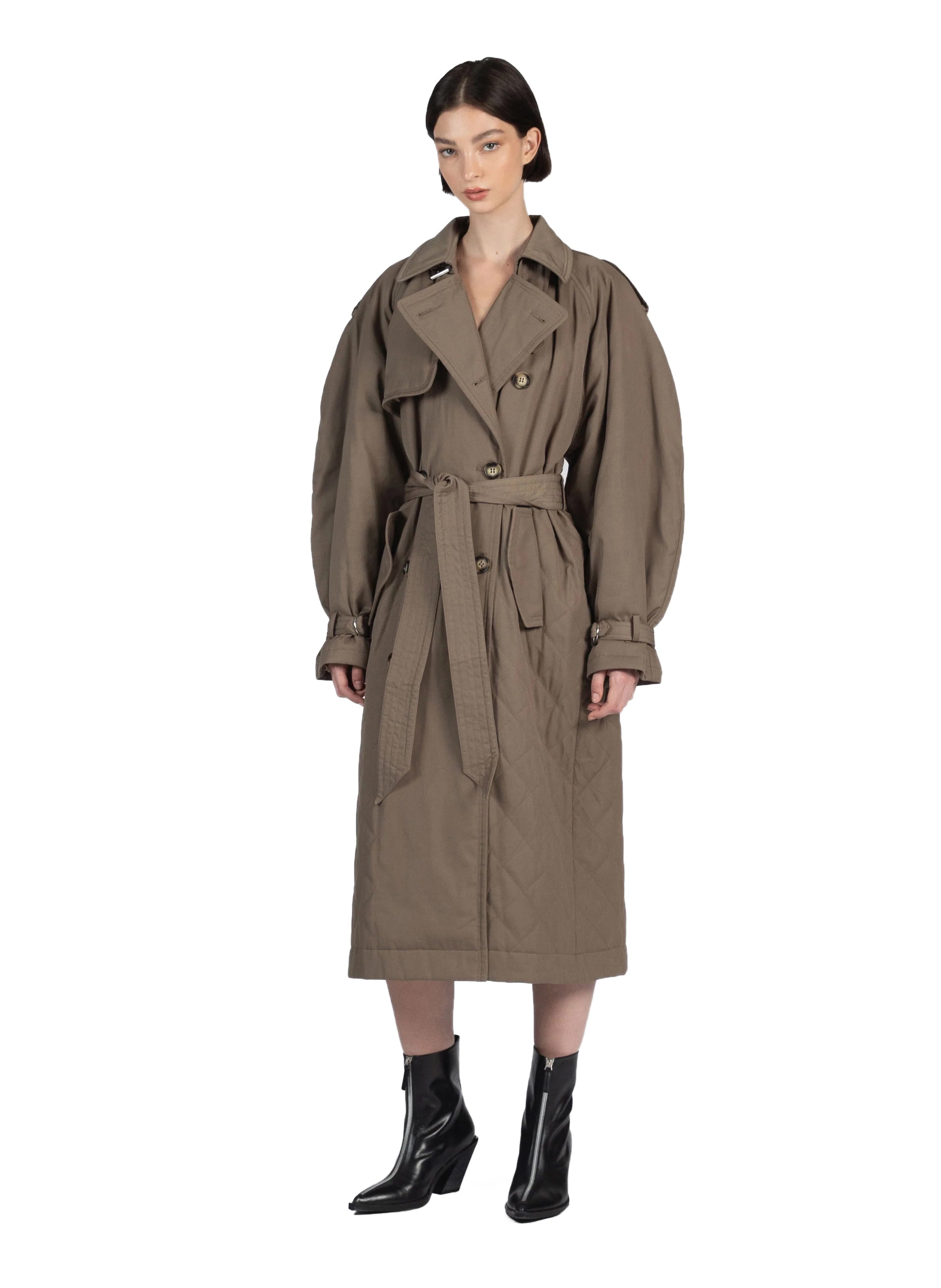 Quilted Trench Coat Brown - 1