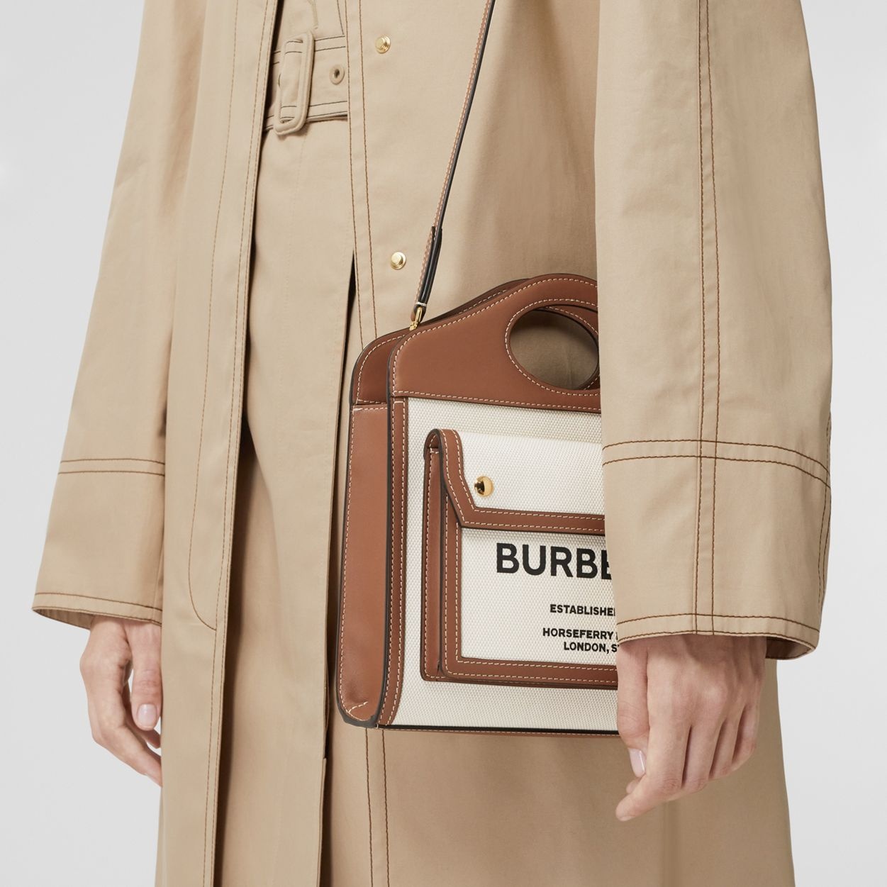 Two-tone Canvas and Leather Small TB Bag in Natural/malt Brown - Women |  Burberry® Official