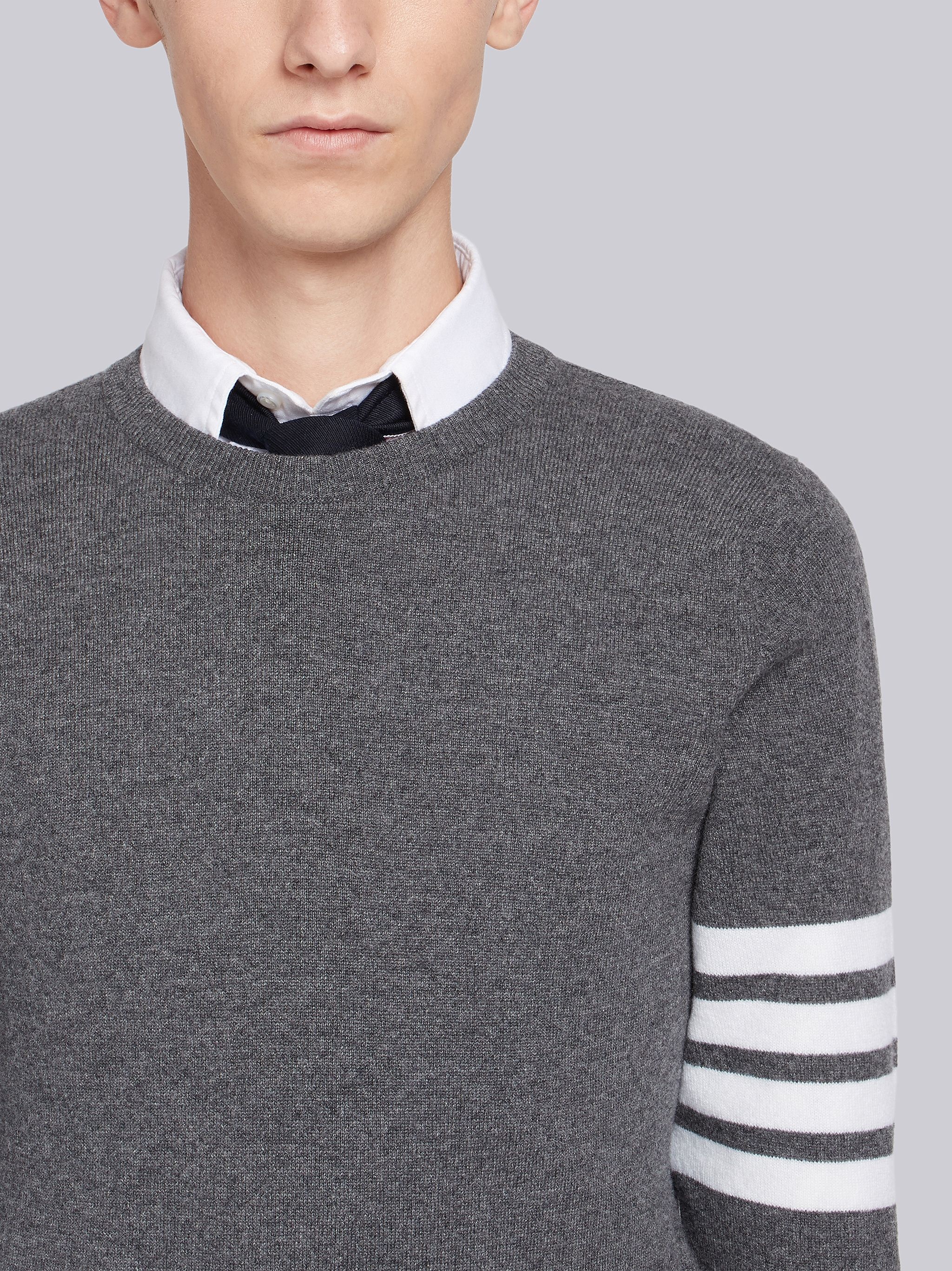 Medium Grey Cashmere 4-bar Crew Neck Pullover - 5