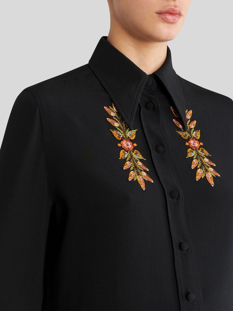 SILK SHIRT WITH FOLIAGE EMBROIDERY - 3