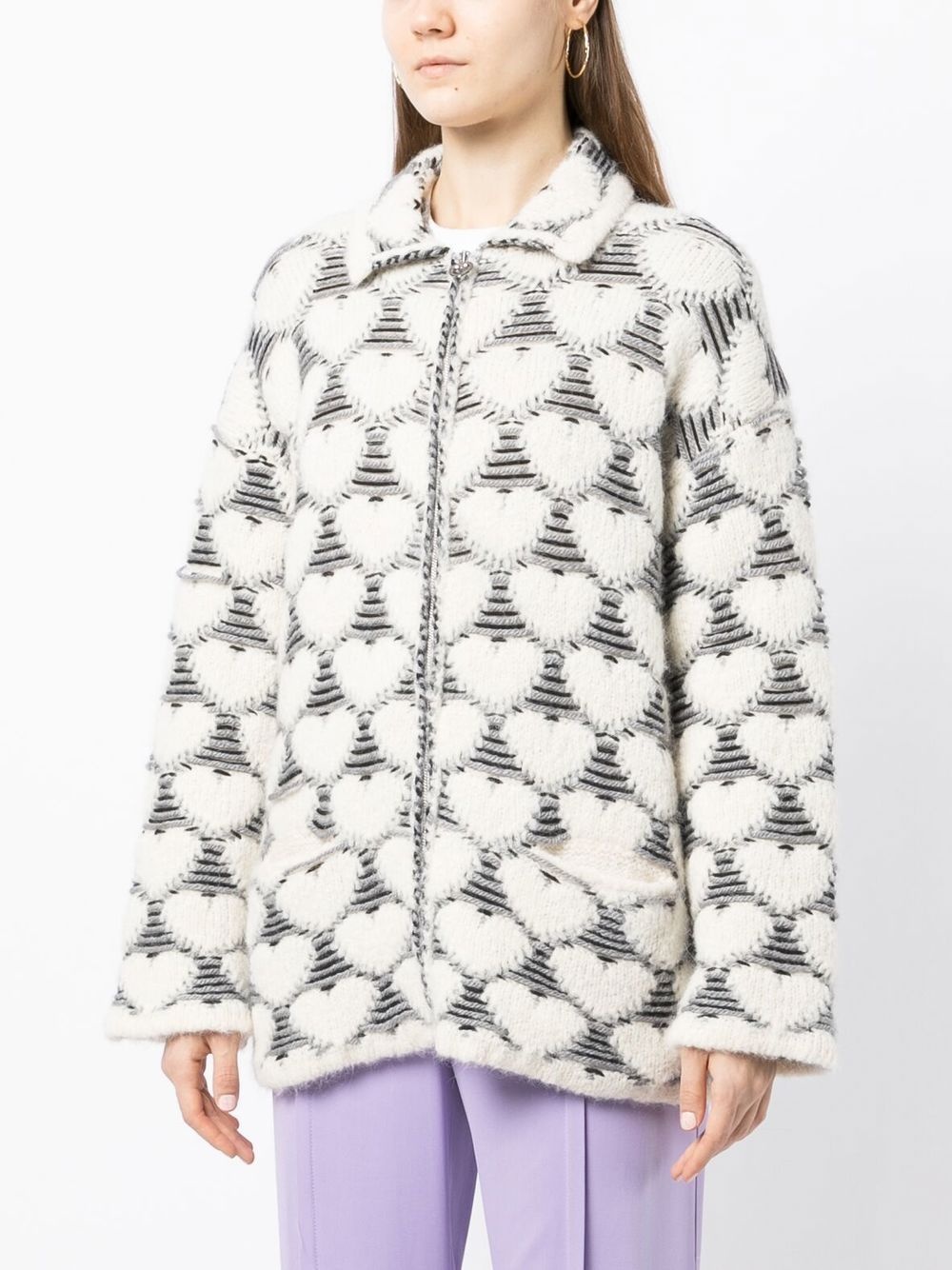 heart-print knit cardigan - 2