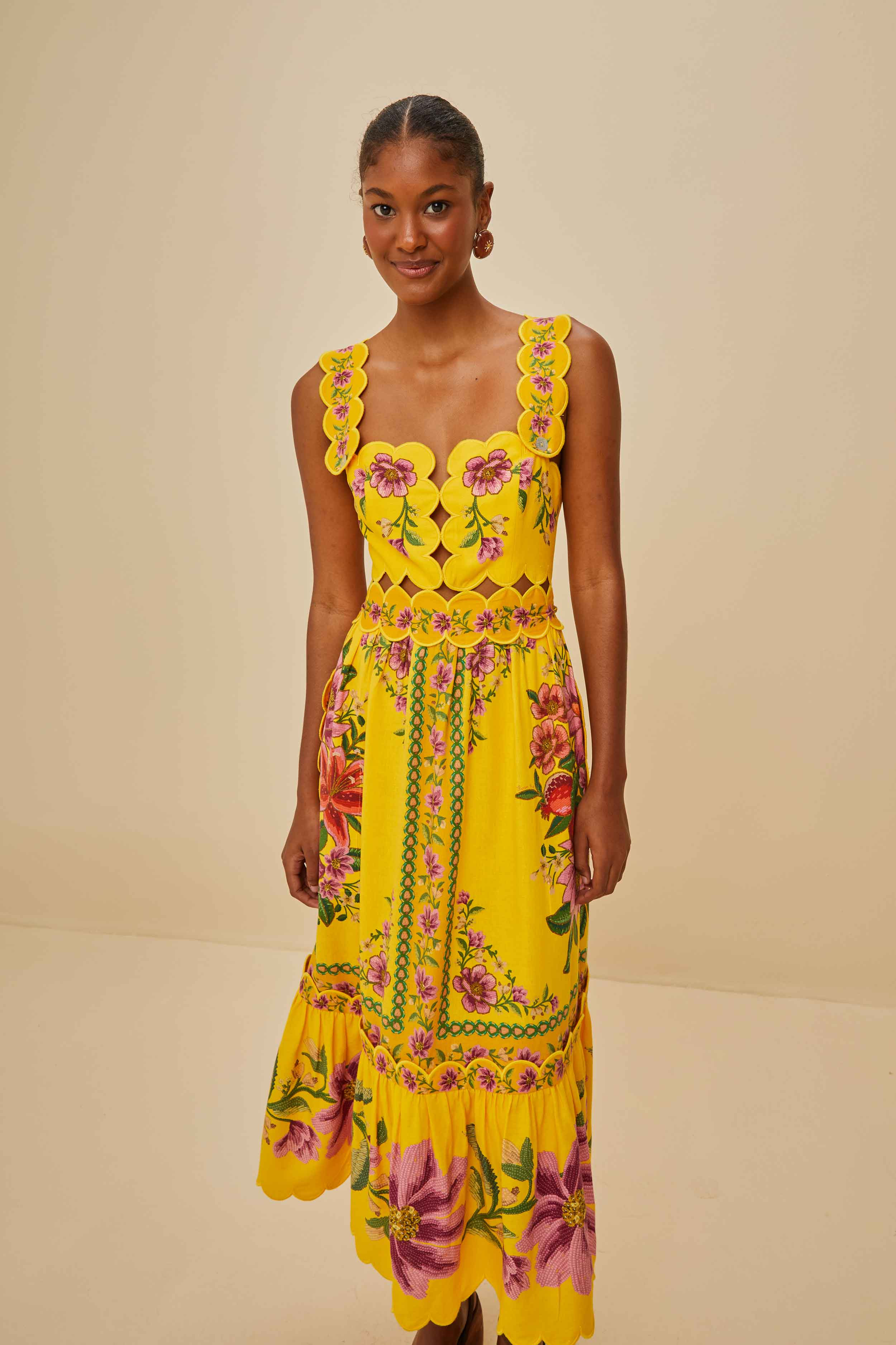 Yellow Summer Fruit Scarf Lenzing™ Ecovero™ Euroflax™ Midi Dress - 2