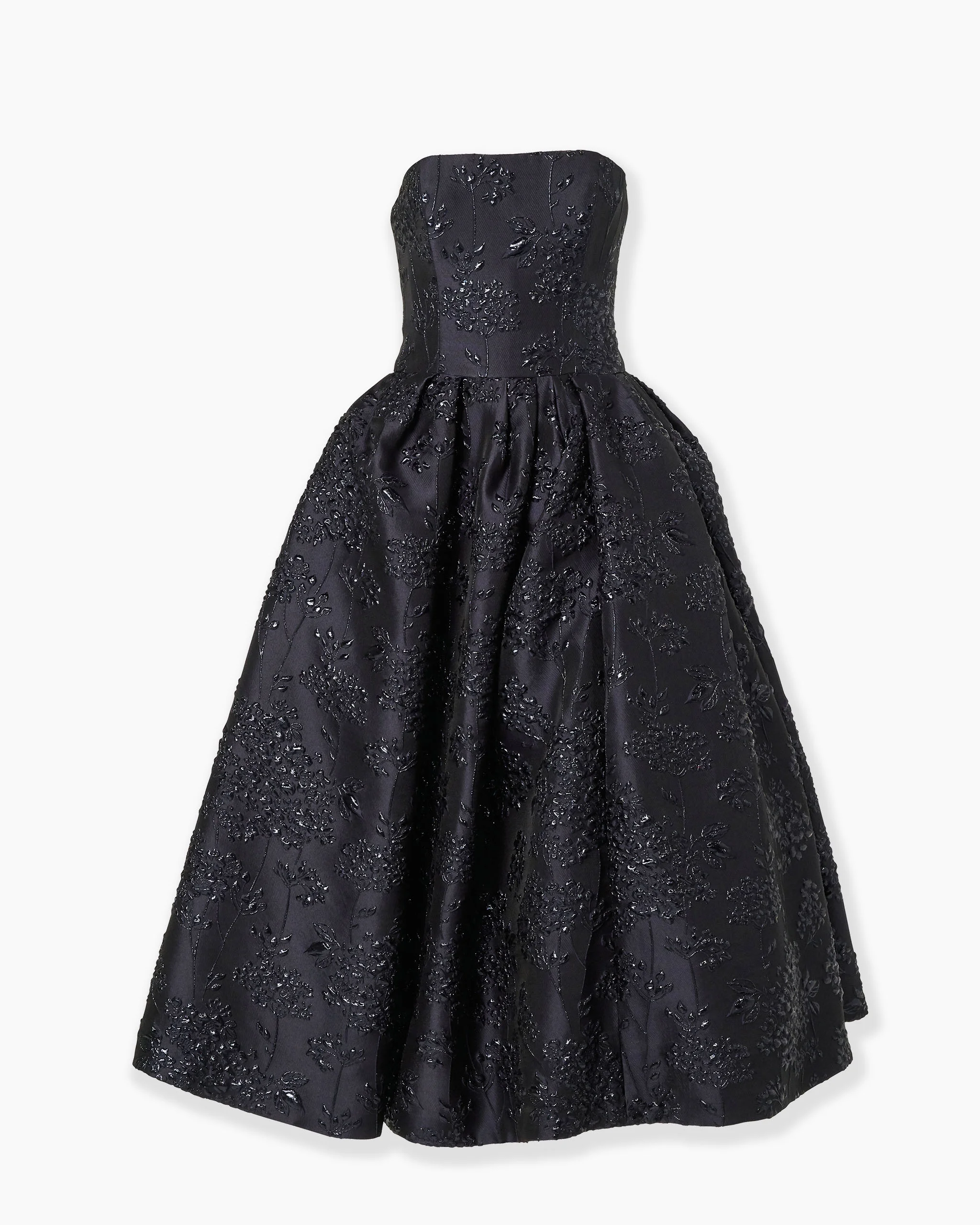 Floral Lurex Jacquard Strapless Dress - 1