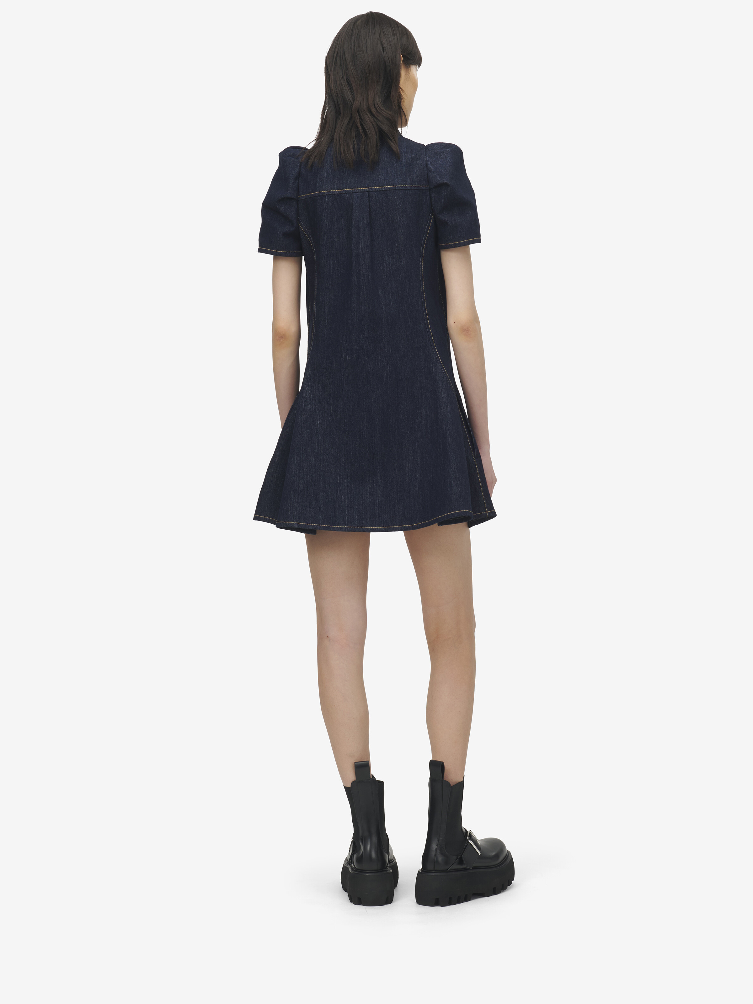 Pinched Shoulder Denim Mini Dress - 3