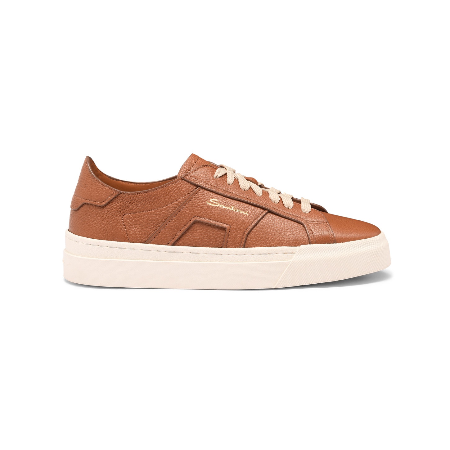 Women's brown tumbled leather Double Buckle Sneaker - 1