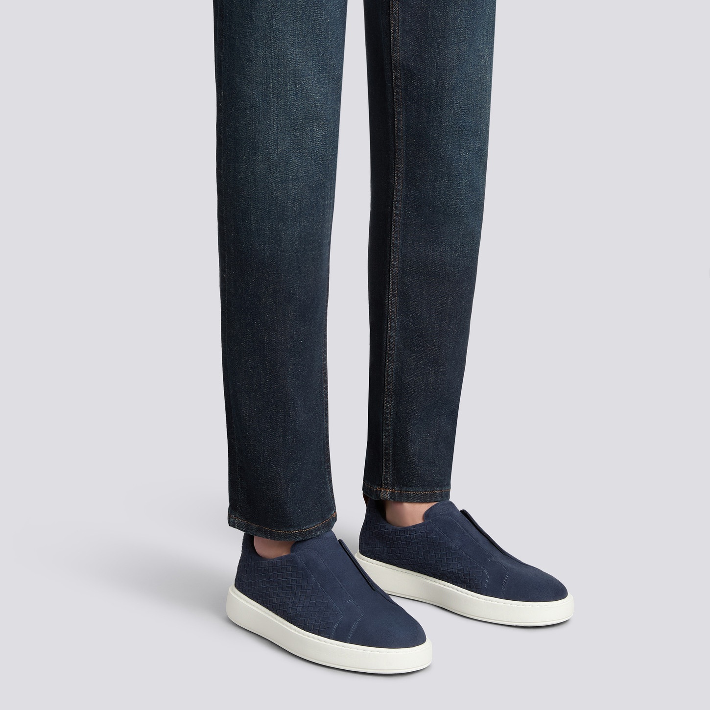 Men's blue woven suede slip-on sneaker - 2