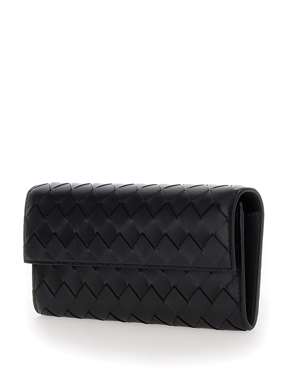 Bottega Veneta Women Black Chain Wallet With Intreccio Motif In Leather Woman - 2