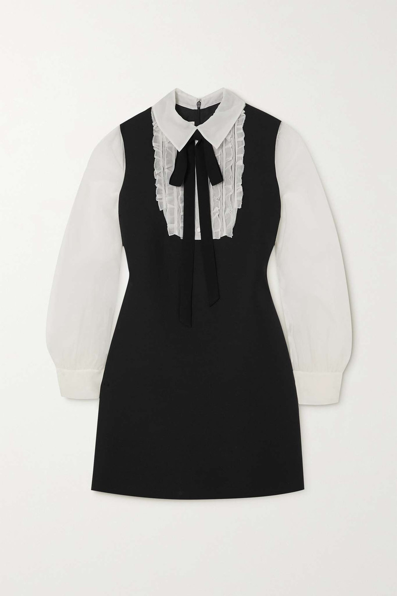 Silk-chiffon and crepe pussy-bow mini dress 1