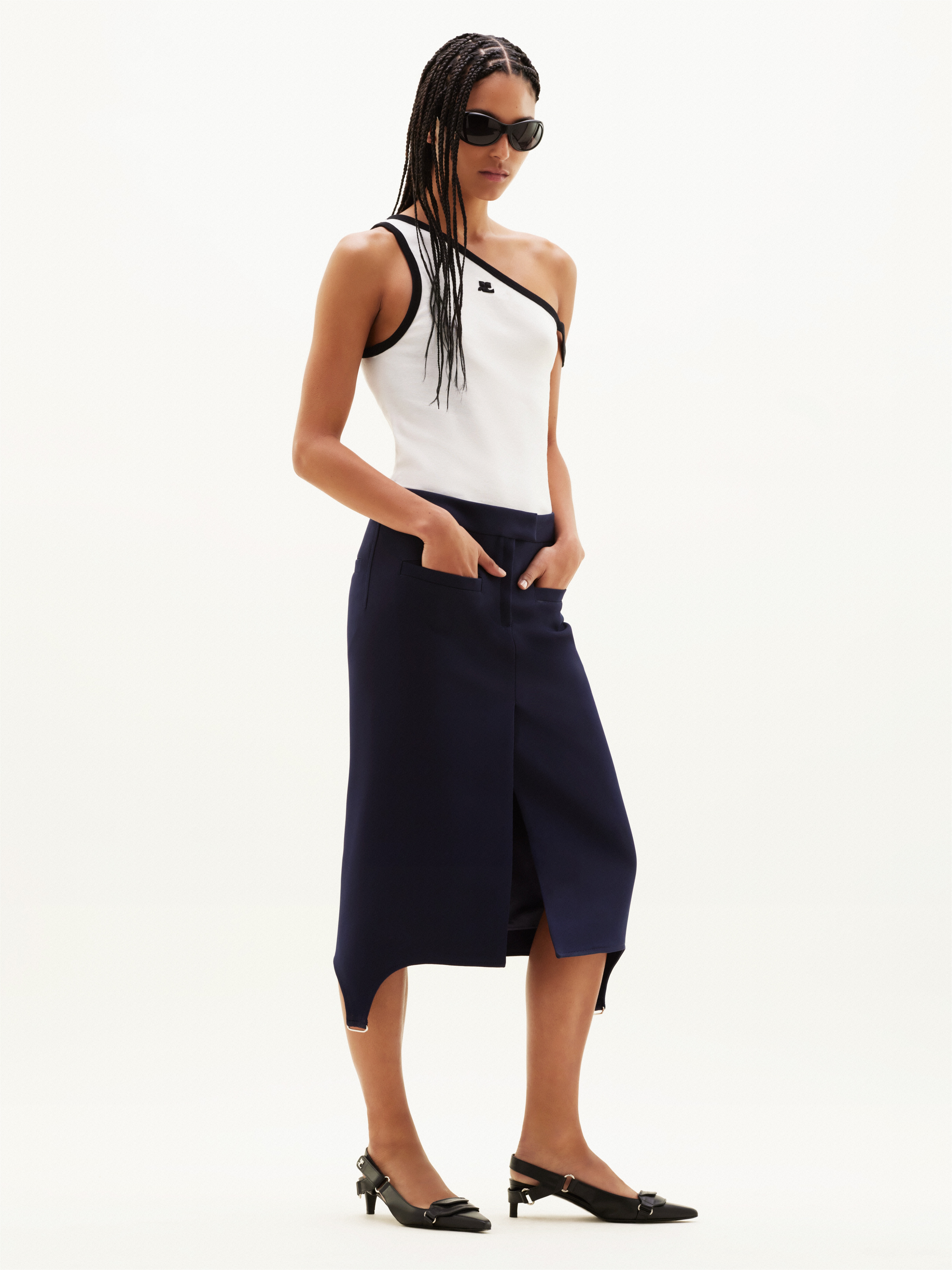LONG SUSPENDERS TWILL SKIRT - 3