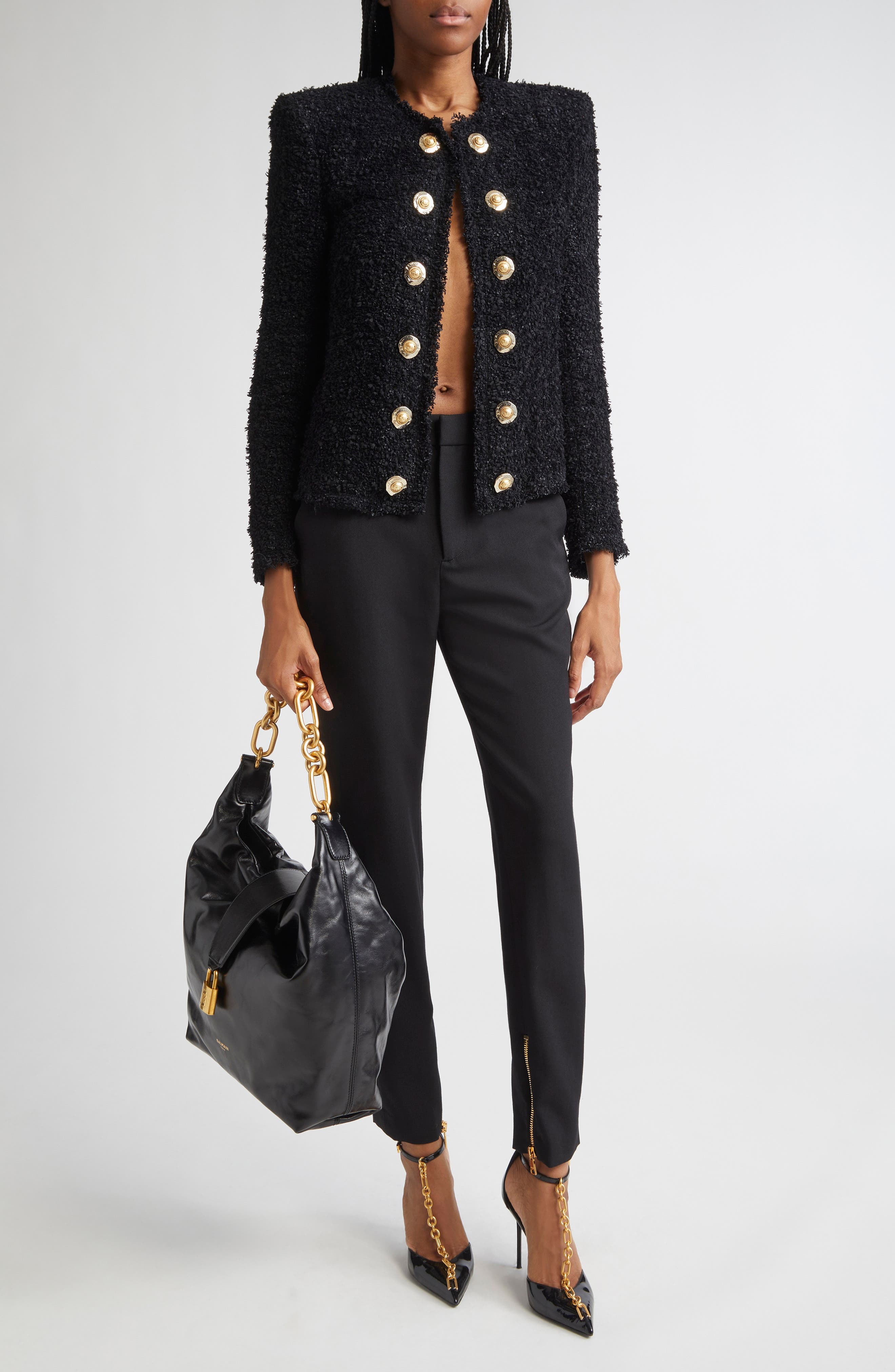Balmain Tweed Spencer Jacket in Black at Nordstrom - 2