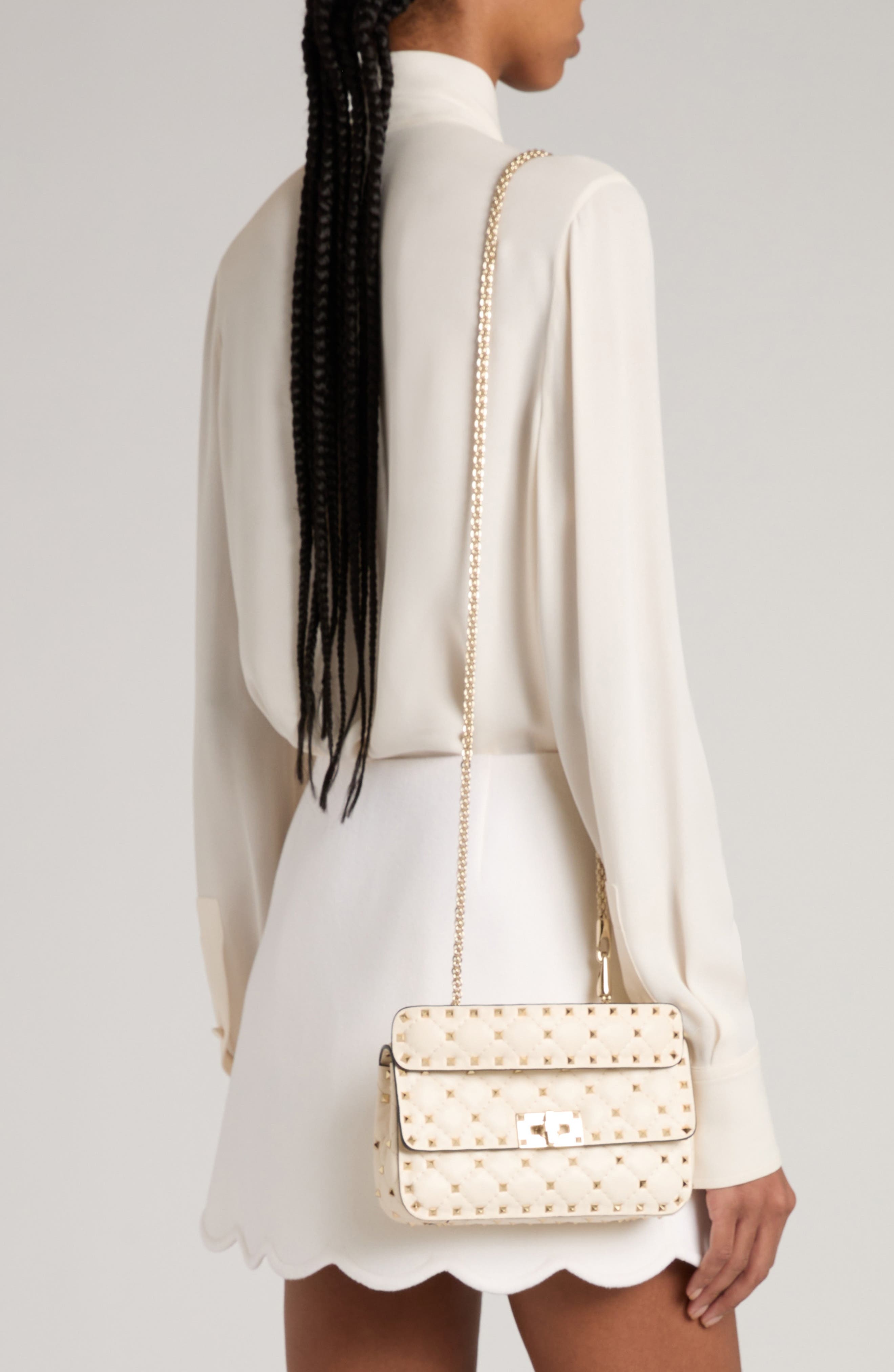 Valentino Garavani Small Rockstud Spike Leather Shoulder Bag in Light Ivory at Nordstrom - 3