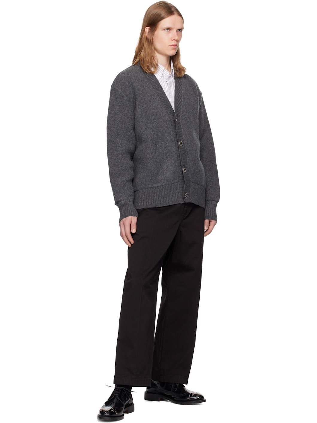 Gray Wool Fleece Oversized V Neck Cardigan - 4