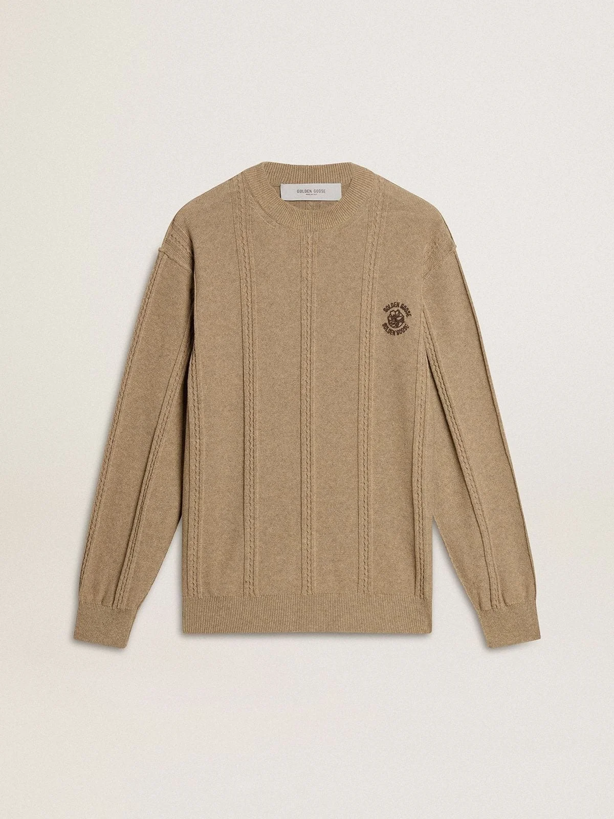 Men's beige sweater with embroidered logo - 1
