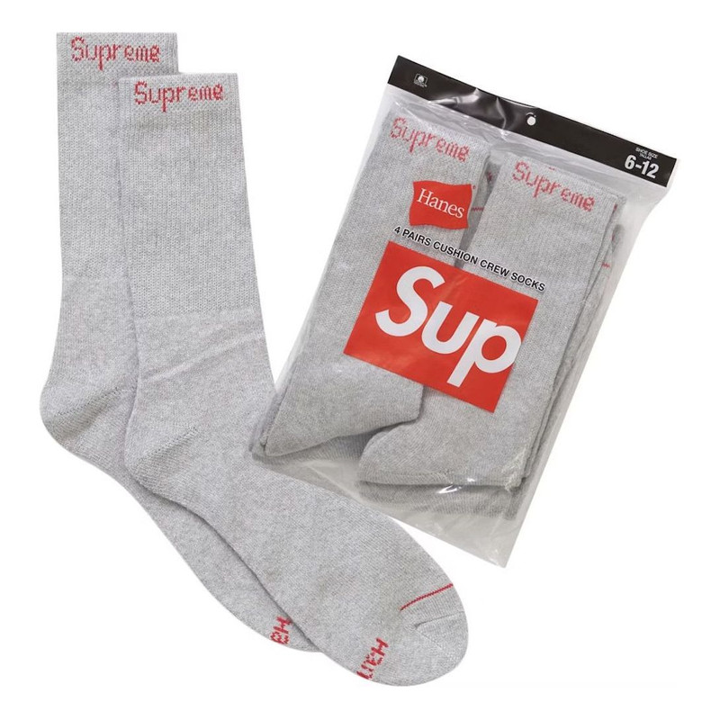 Supreme Hanes Crew Socks 4 Pack SS24 'Heather Grey' SUP-SS24-006 1