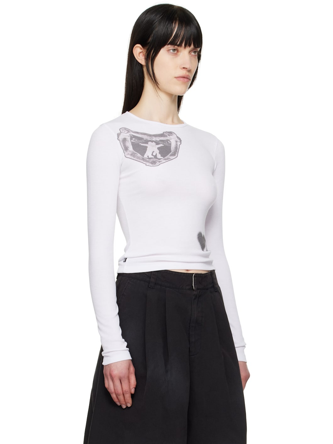 ● OPEN YY ● 25SS RIBBED YY HUG&HEART TOP RIBBED YY HUG&HEART TOP, WHITE