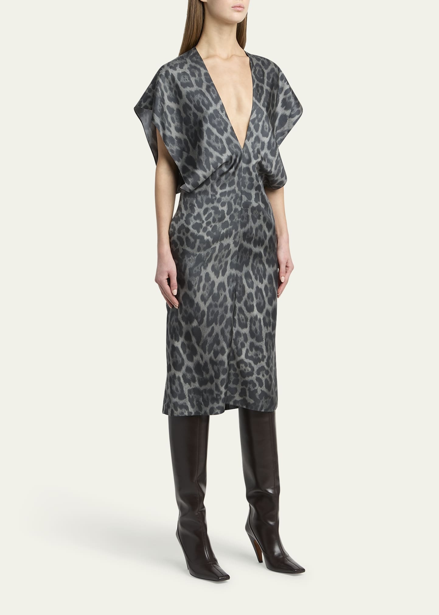 Leopard Print V-Neck Silk Dress - 4