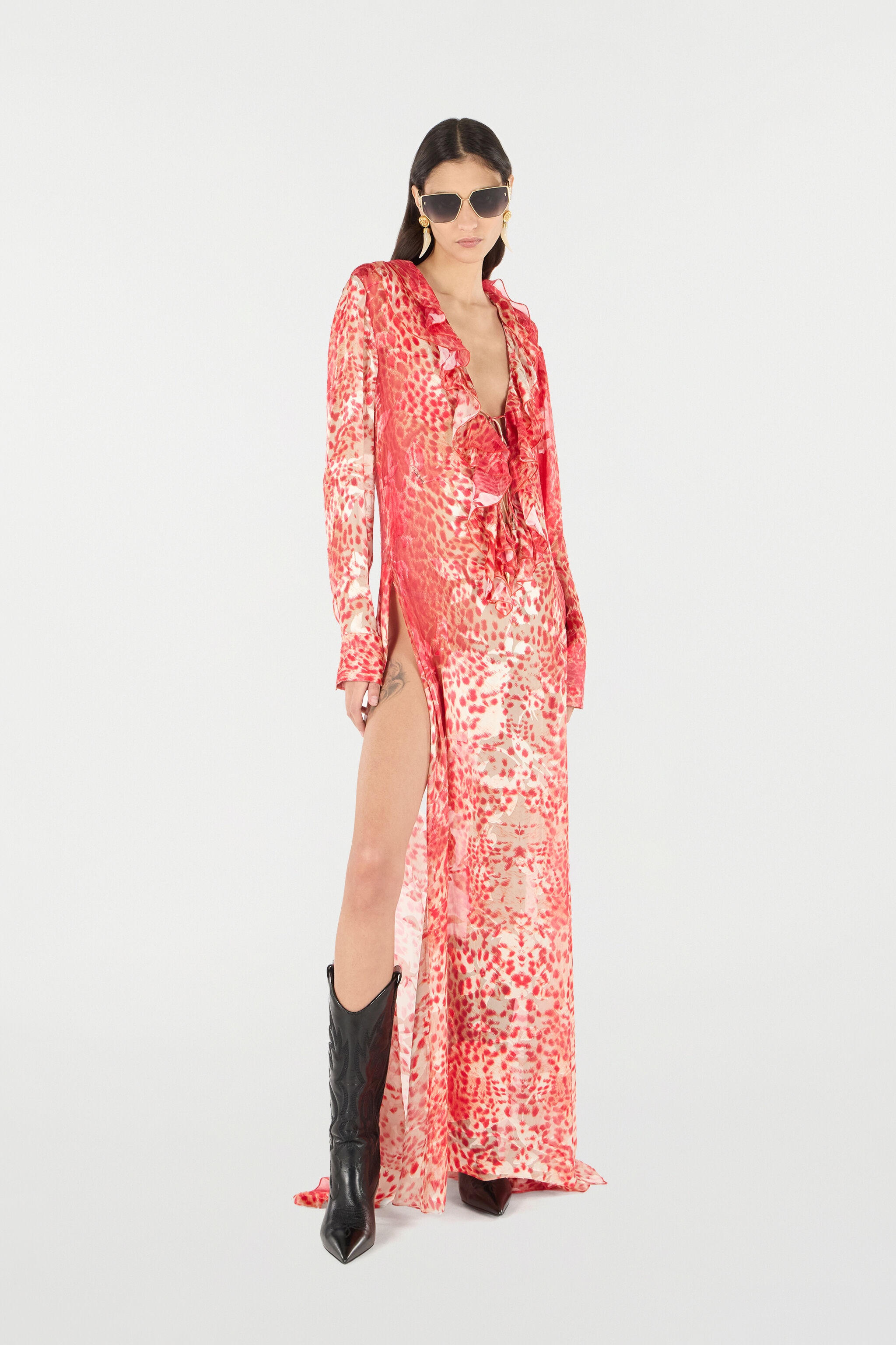 Long Dress With Ruffle And Jaguar Skin Print - 2