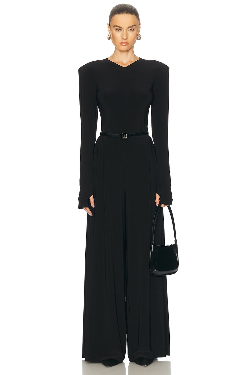 NORMA KAMALI Long Sleeve Shoulder Pad V Neck Top outlook