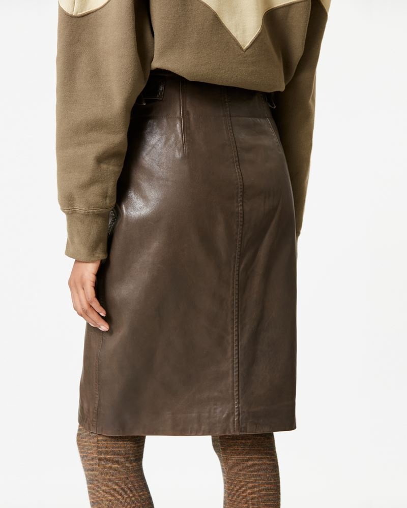 BERTILLE LEATHER MIDI SKIRT - 5