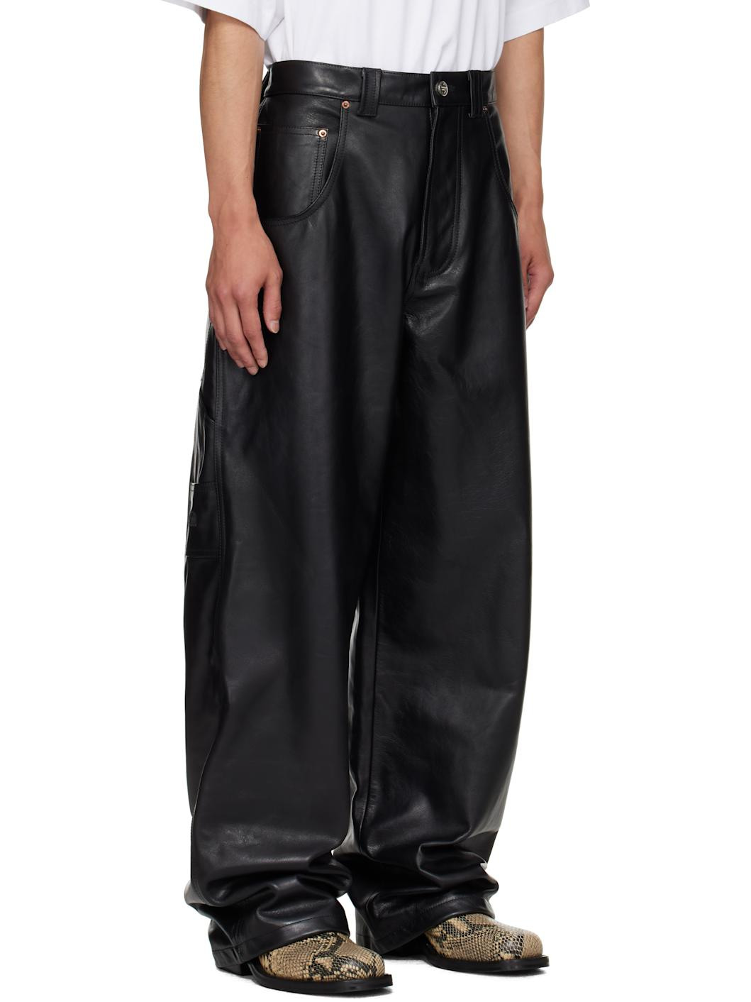 Black Hip Hop Leather Pants - 2