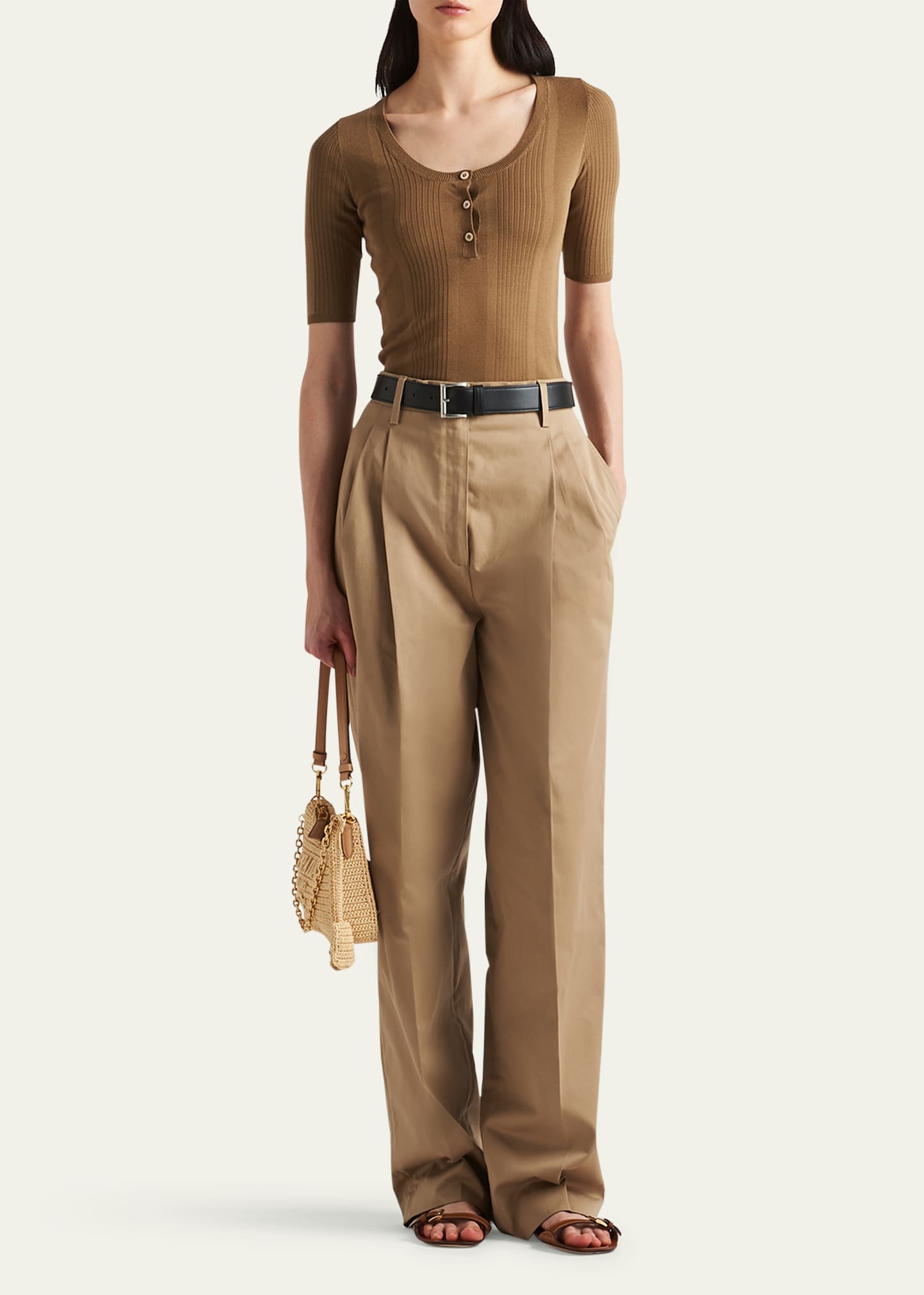 Pintuck Straight Leg Cotton Pants - 2